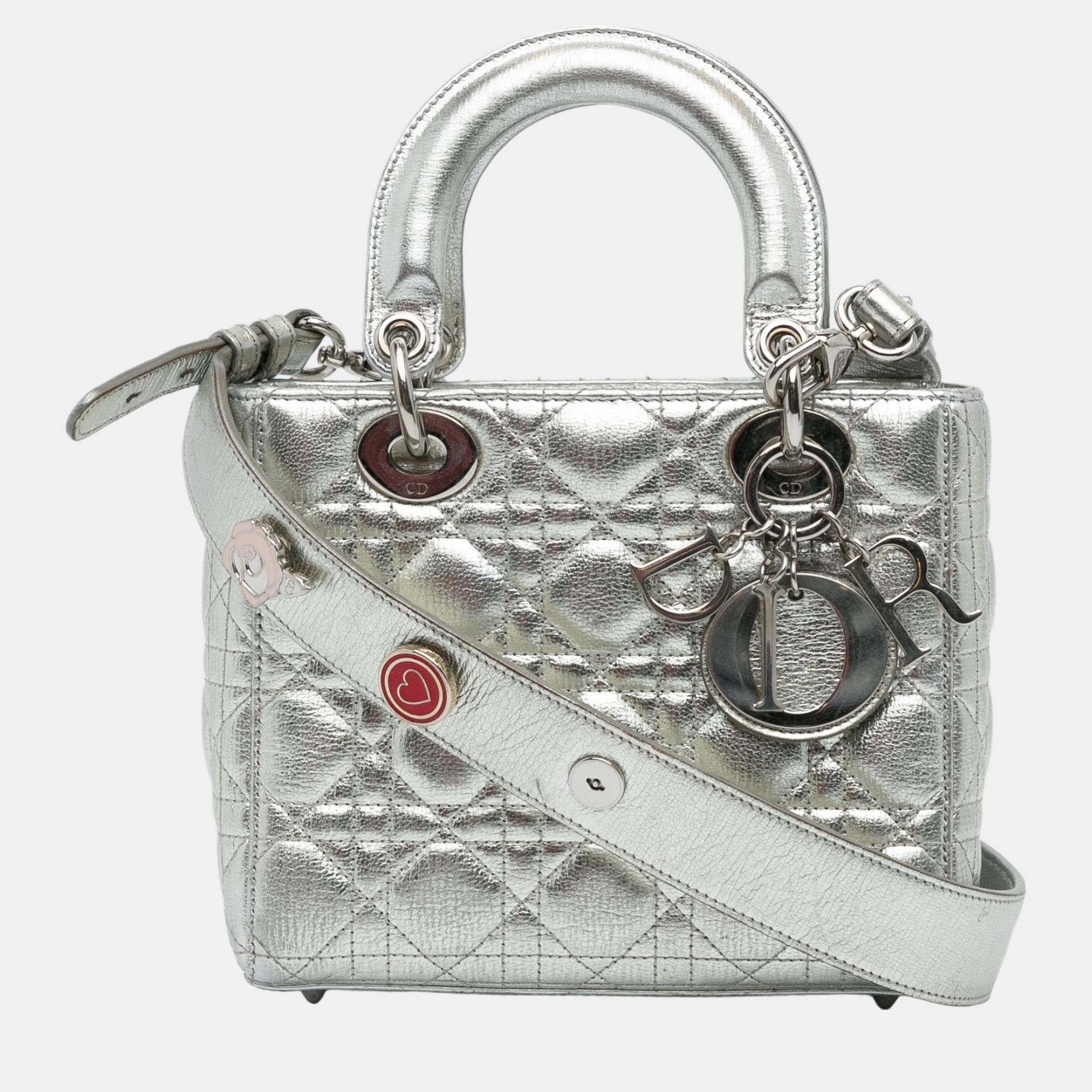 Dior Silver Small Lambskin Cannage My Lady Dior Lucky Badges