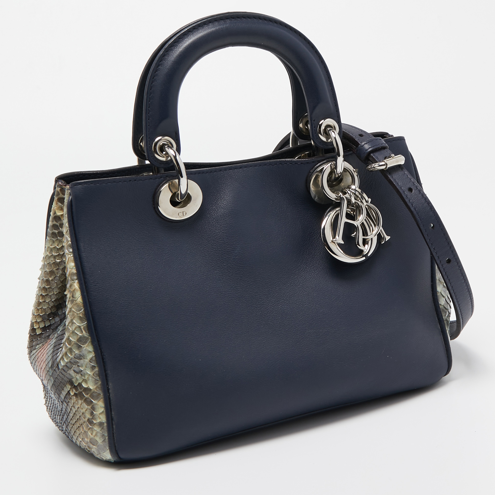 Dior Blue/Beige Python And Leather Small Diorissimo Tote