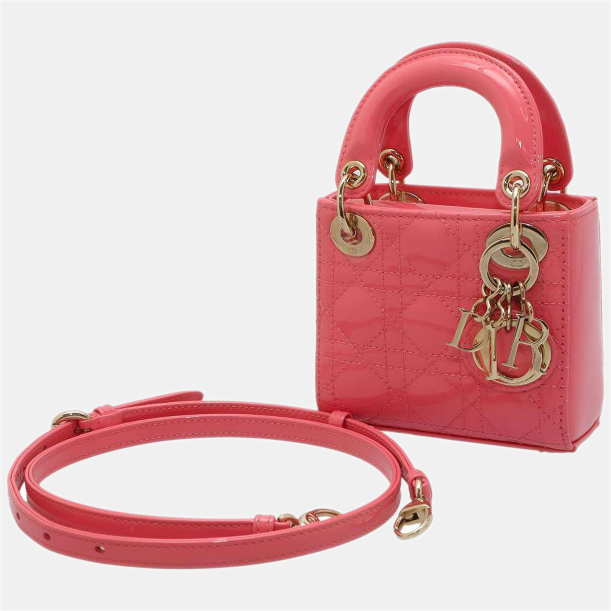 Dior Pink Patent Leather Lady Dior Top Handle Bag