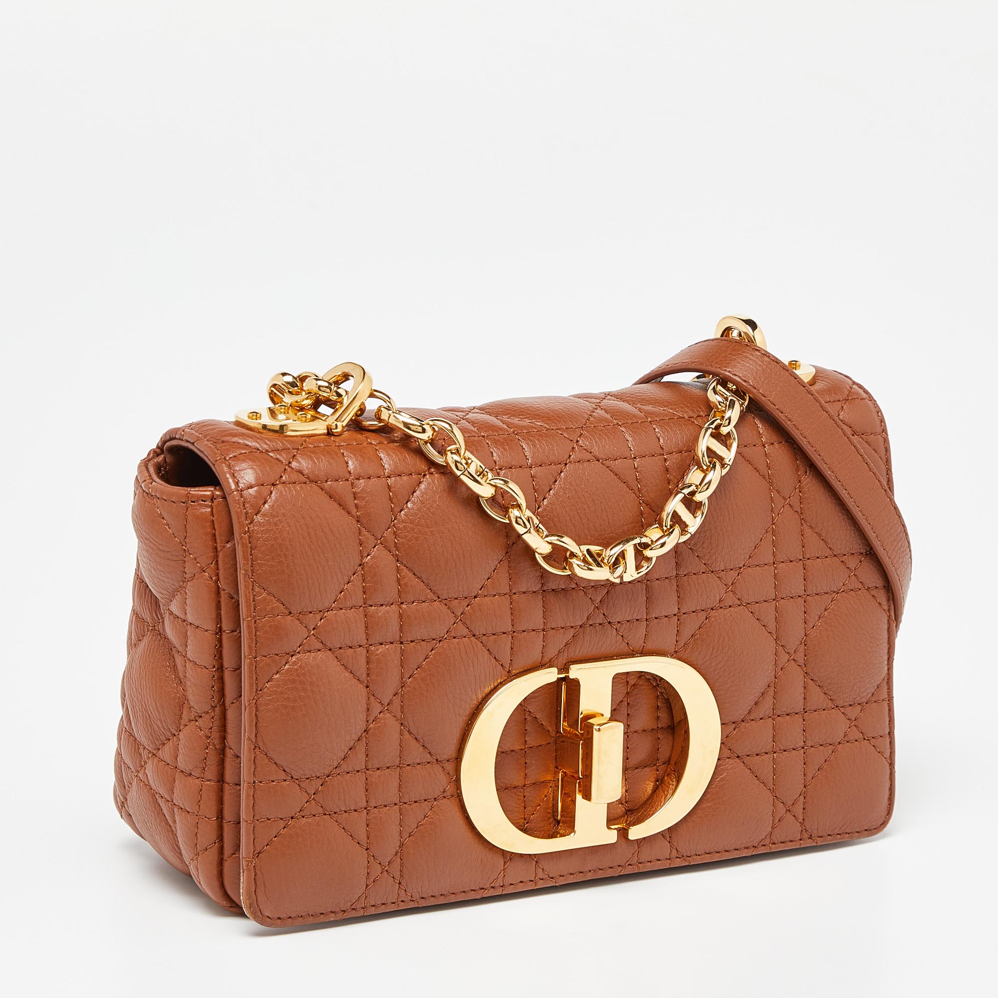 Dior Brown Cannage Leather Small Caro Shoulder Bag