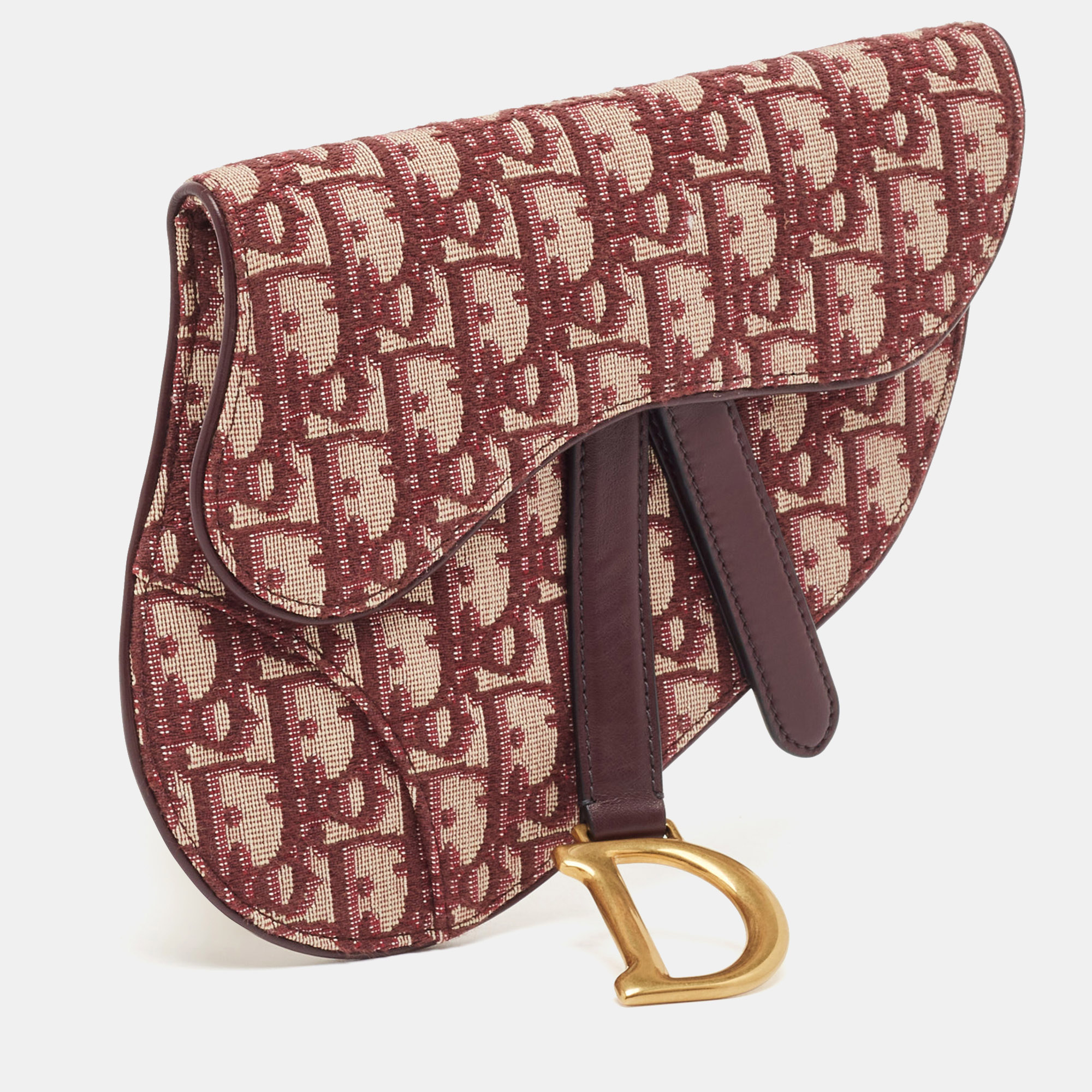 Dior Burgundy Oblique Canvas And Leather Saddle Belt Bag