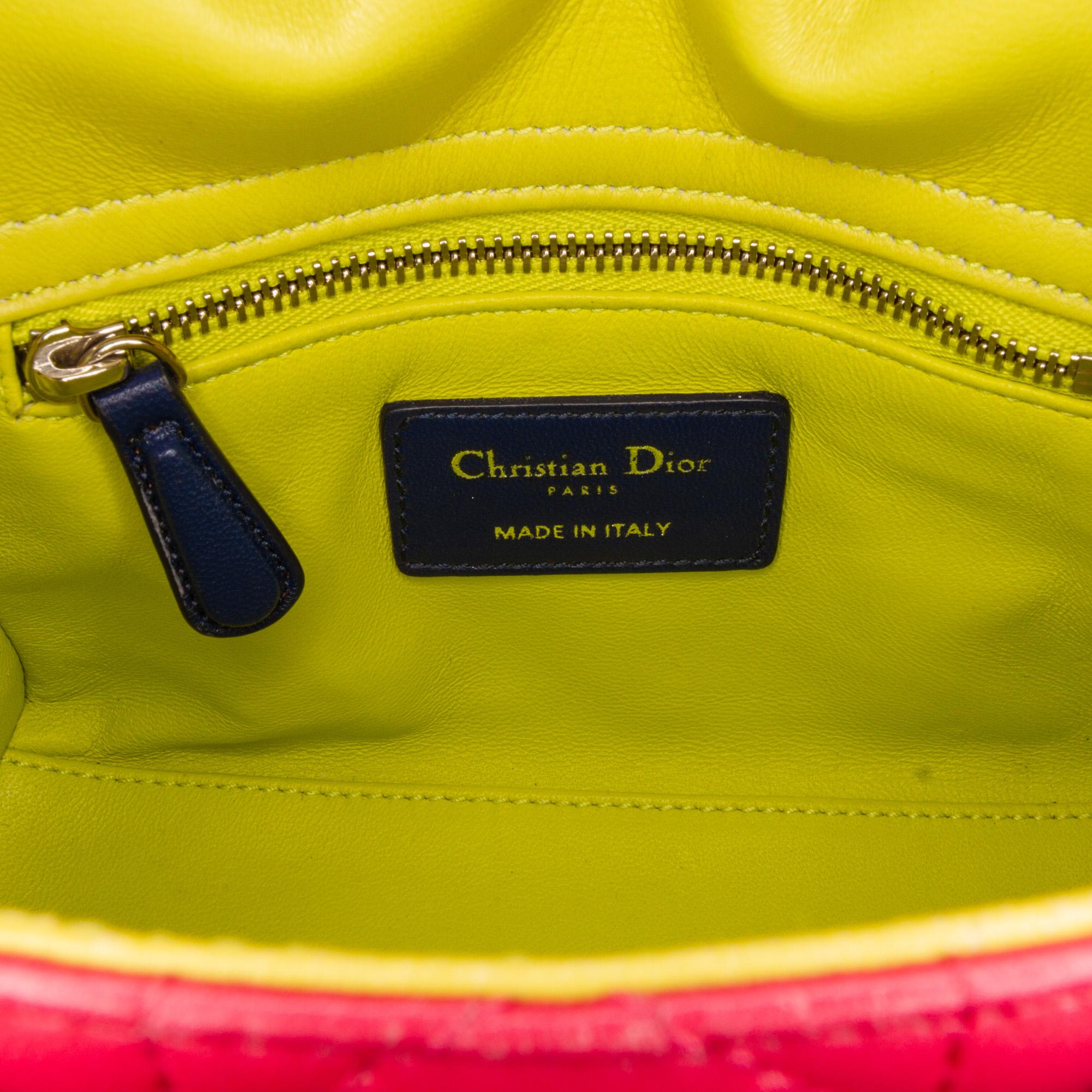 Dior Pink/Yellow Mini Lambskin Cannage Lady Dior Tricolor