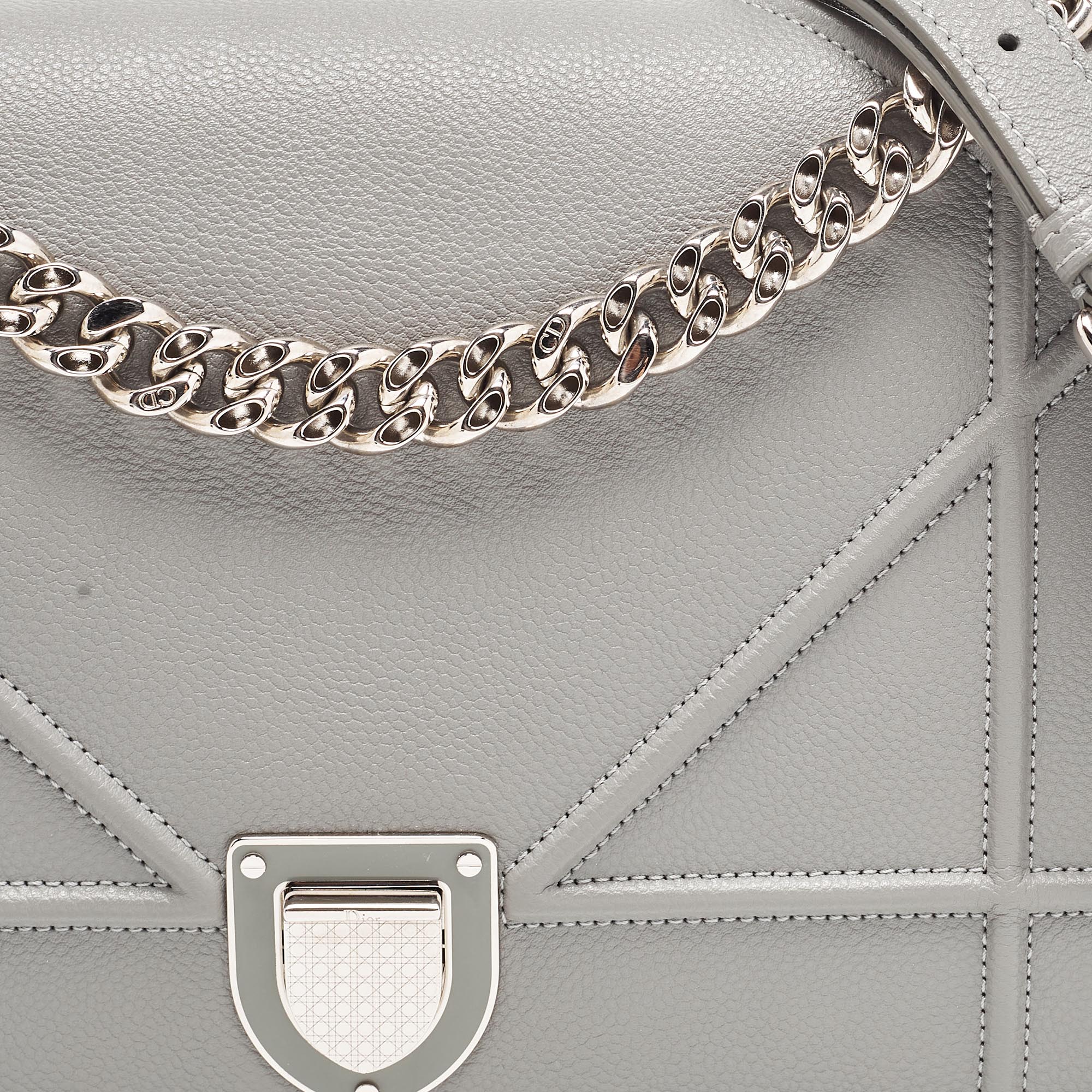 Dior Grey Leather Medium Diorama Flap Shoulder Bag