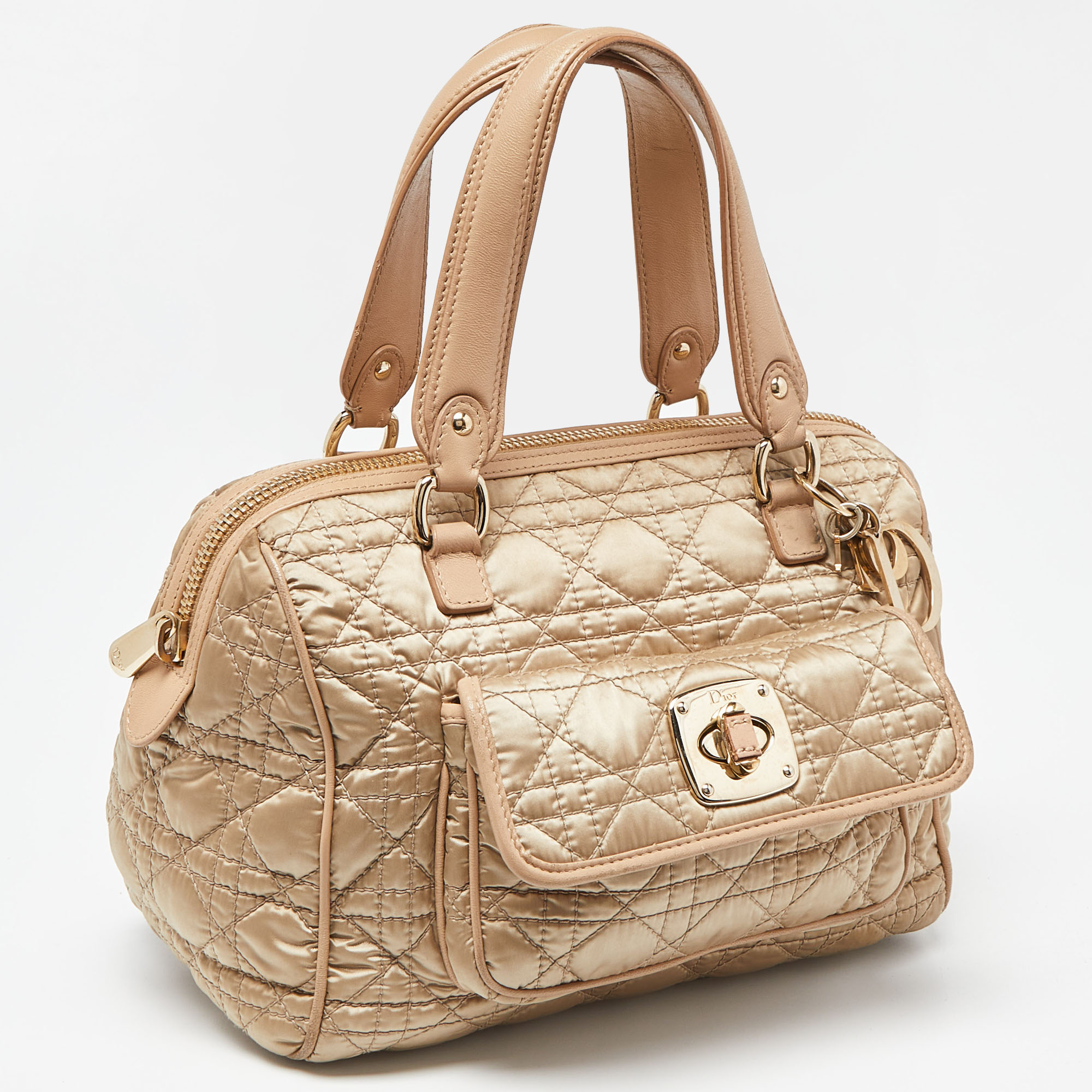 Dior Beige Cannage Nylon And Leather Charming Lock Satchel