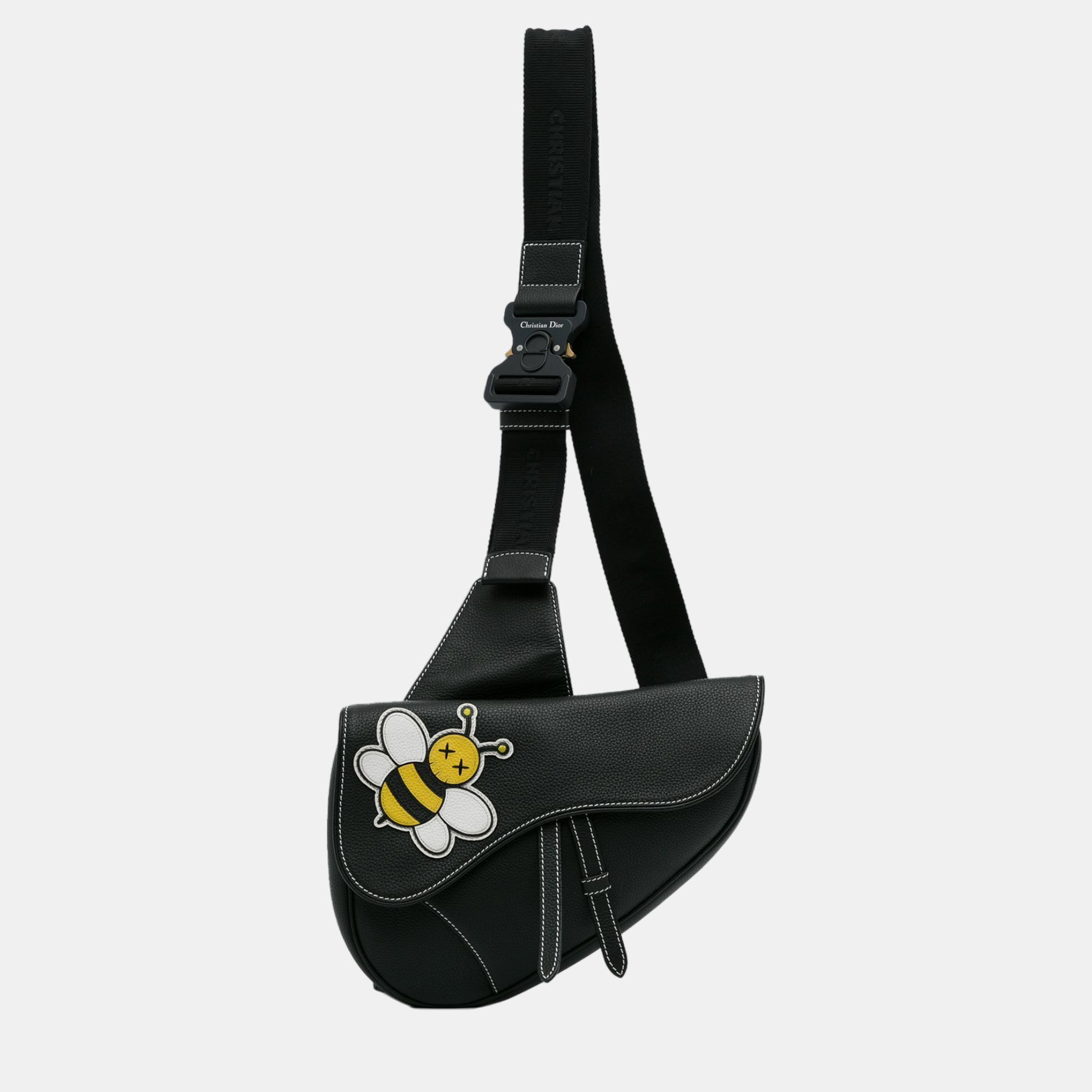 Dior black x kaws bee saddle bag