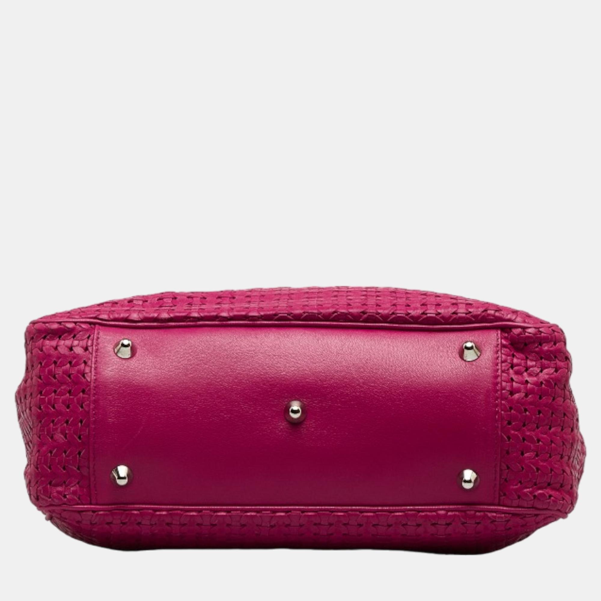 Dior Pink Woven Leather Chain Tote