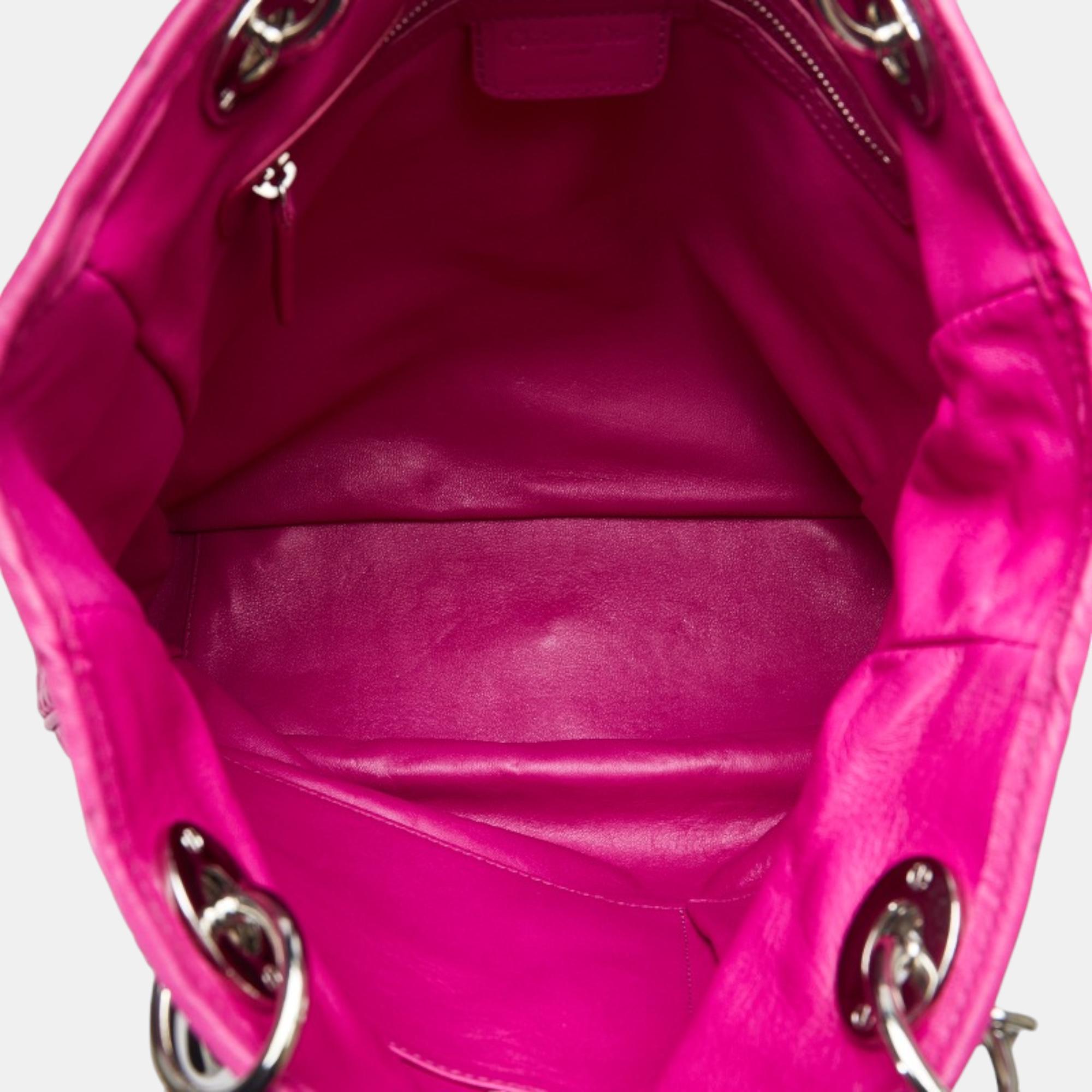 Dior Pink Woven Leather Chain Tote