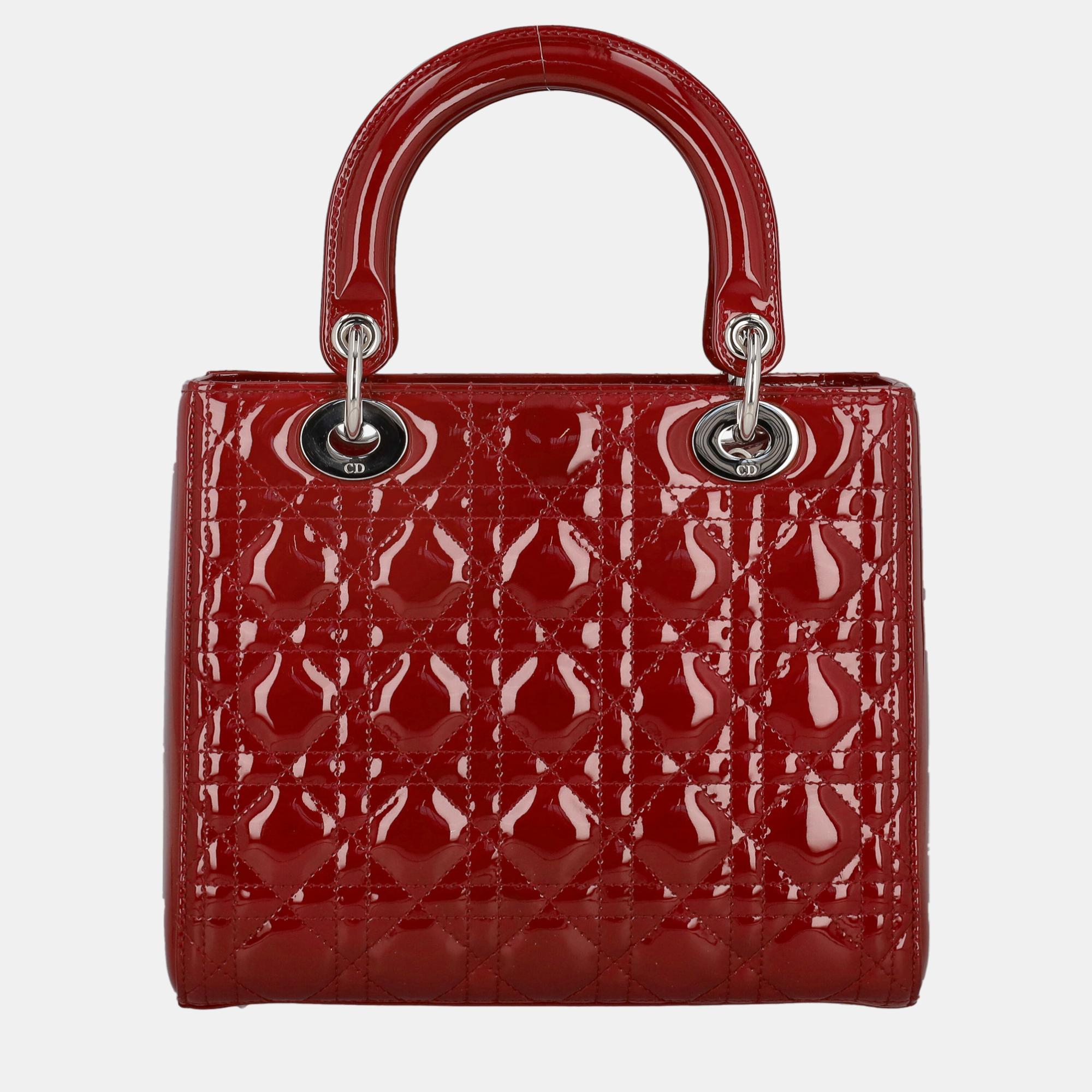 Dior Lady Dior -  Women's Leather Tote Bag - Red - One Size