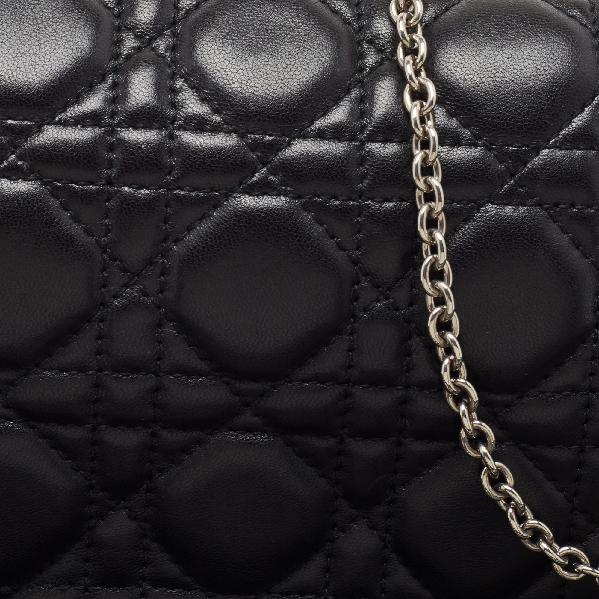 Dior Black Cannage Leather Lady Dior Chain Clutch