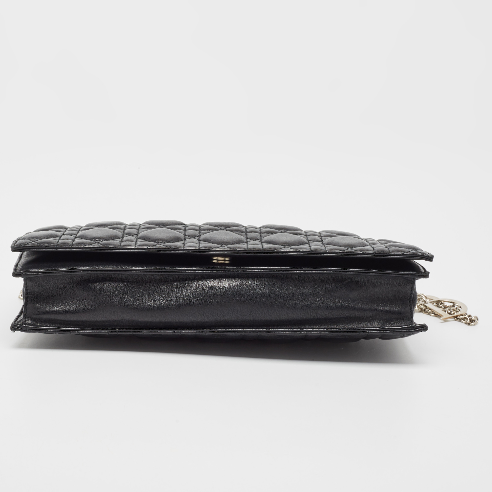 Dior Black Cannage Leather Lady Dior Chain Clutch