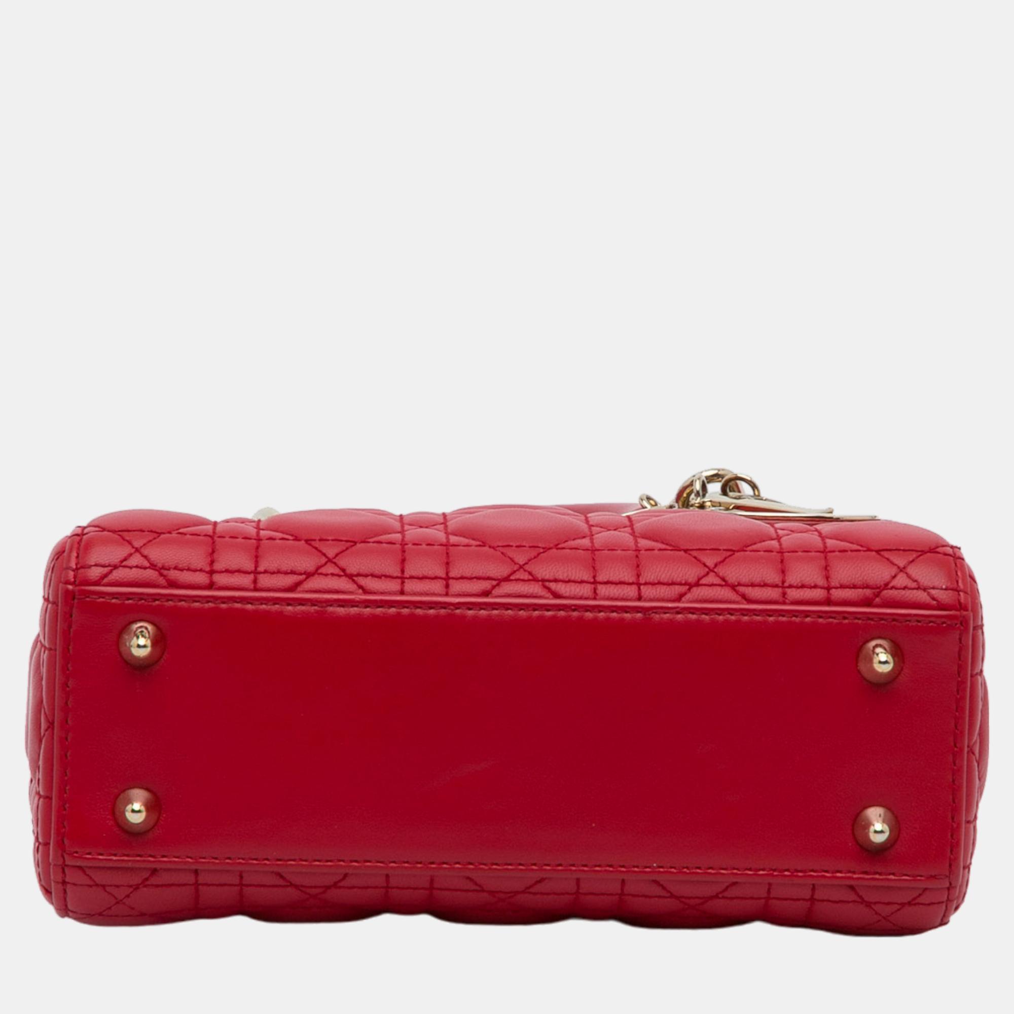 Dior Red Small Lambskin Cannage Lady Dior