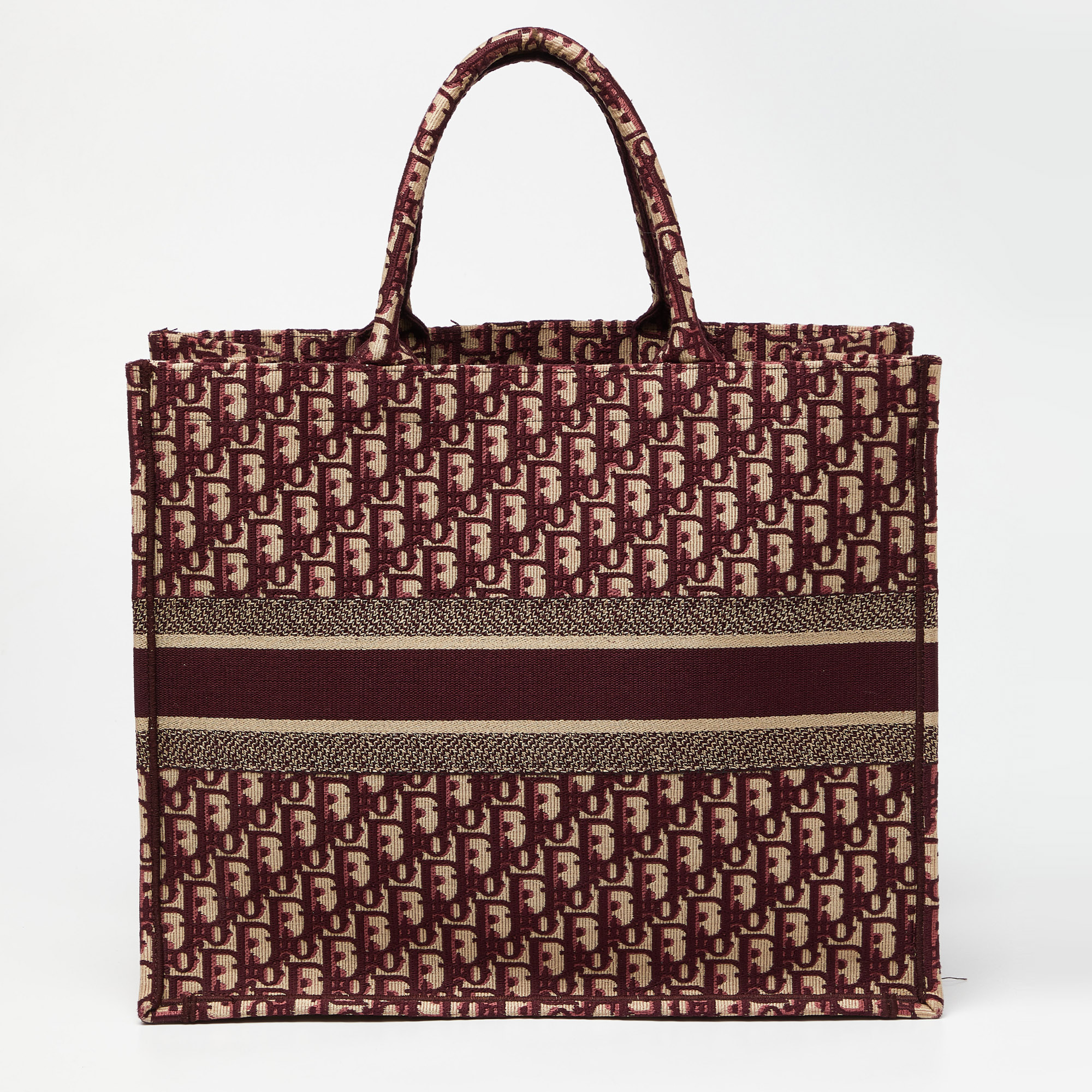 Dior Burgundy Oblique Embroidered Canvas Large Book Tote