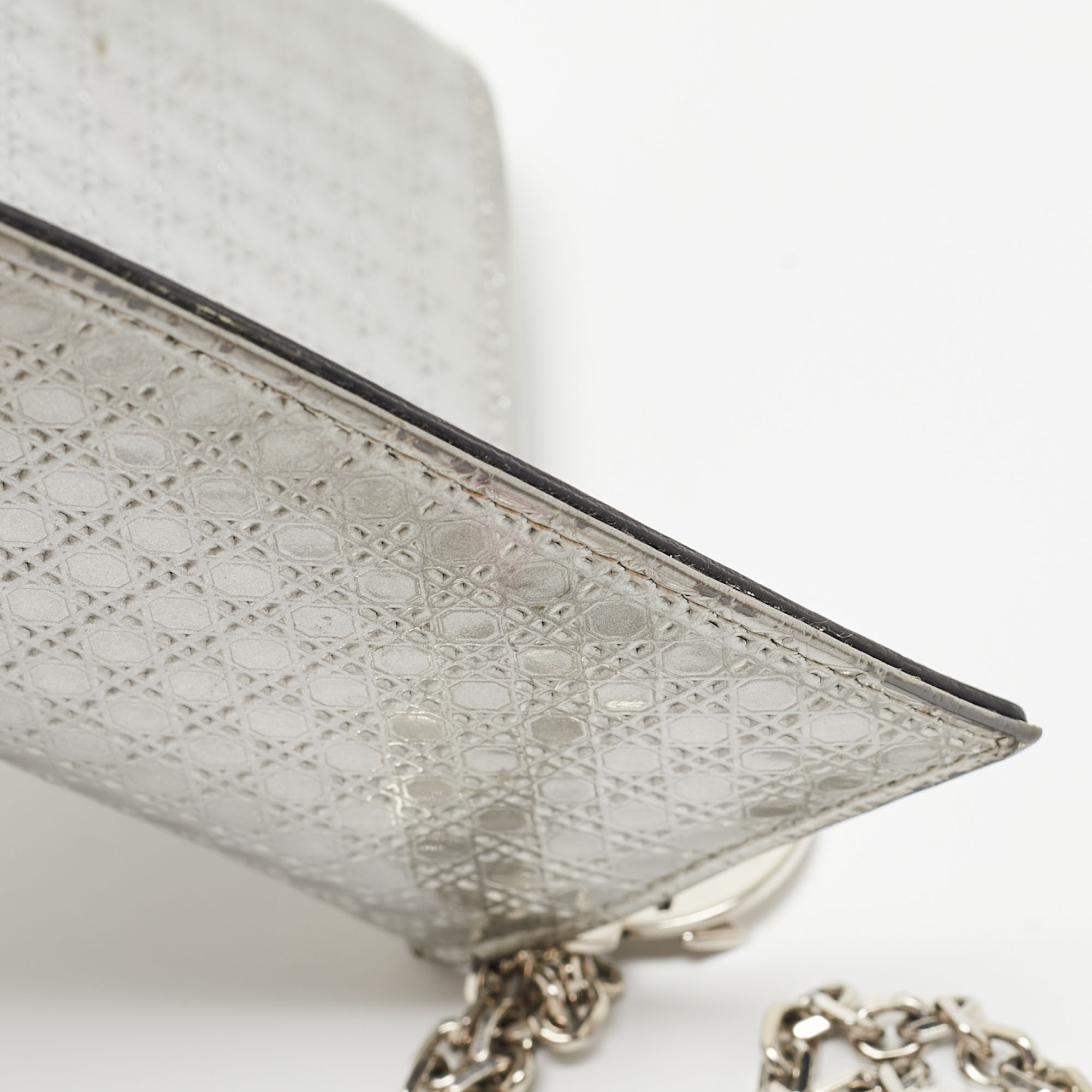 Dior Silver Microcannage Patent Leather Croisiere Wallet On Chain