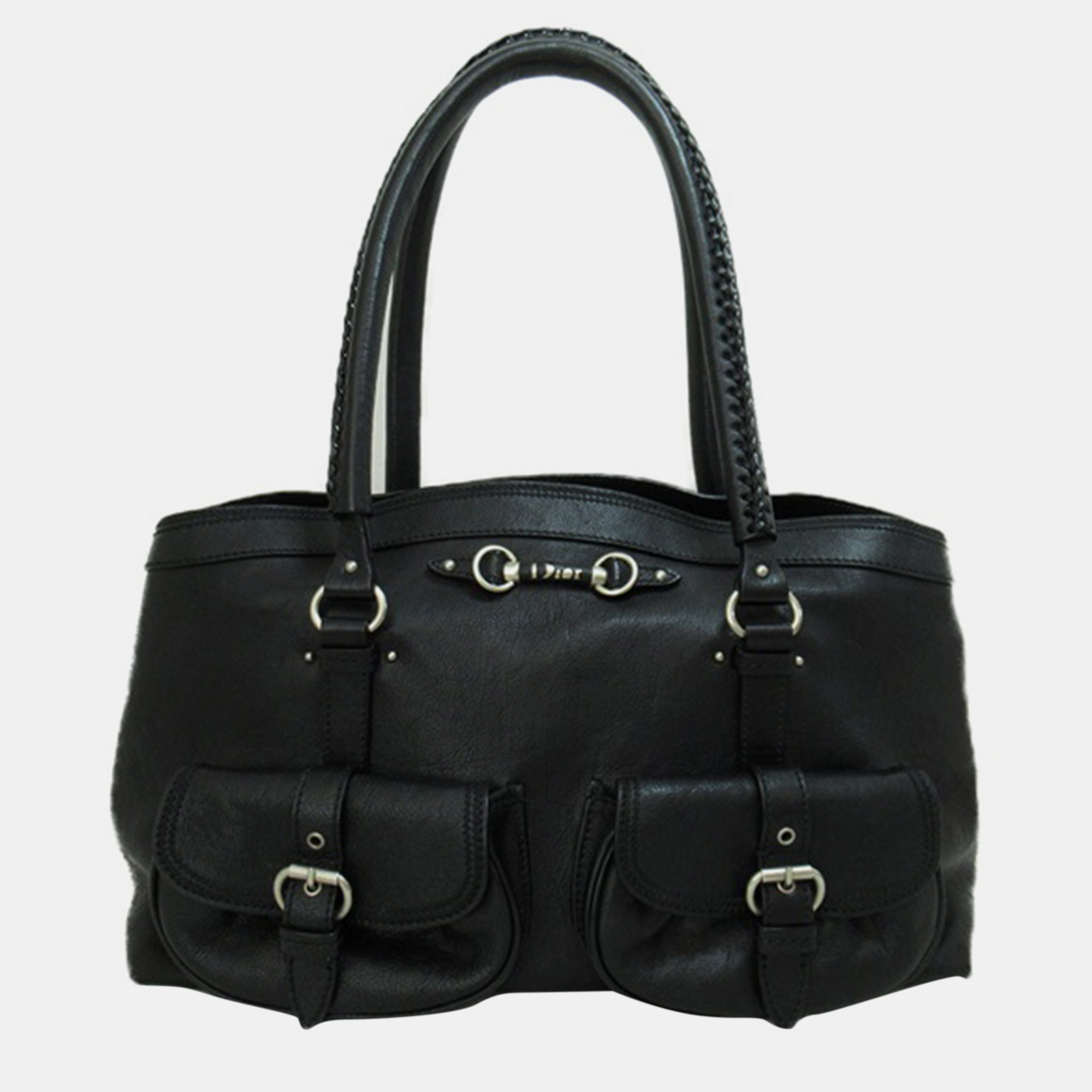 Dior Black Leather Pocket Tote Bag