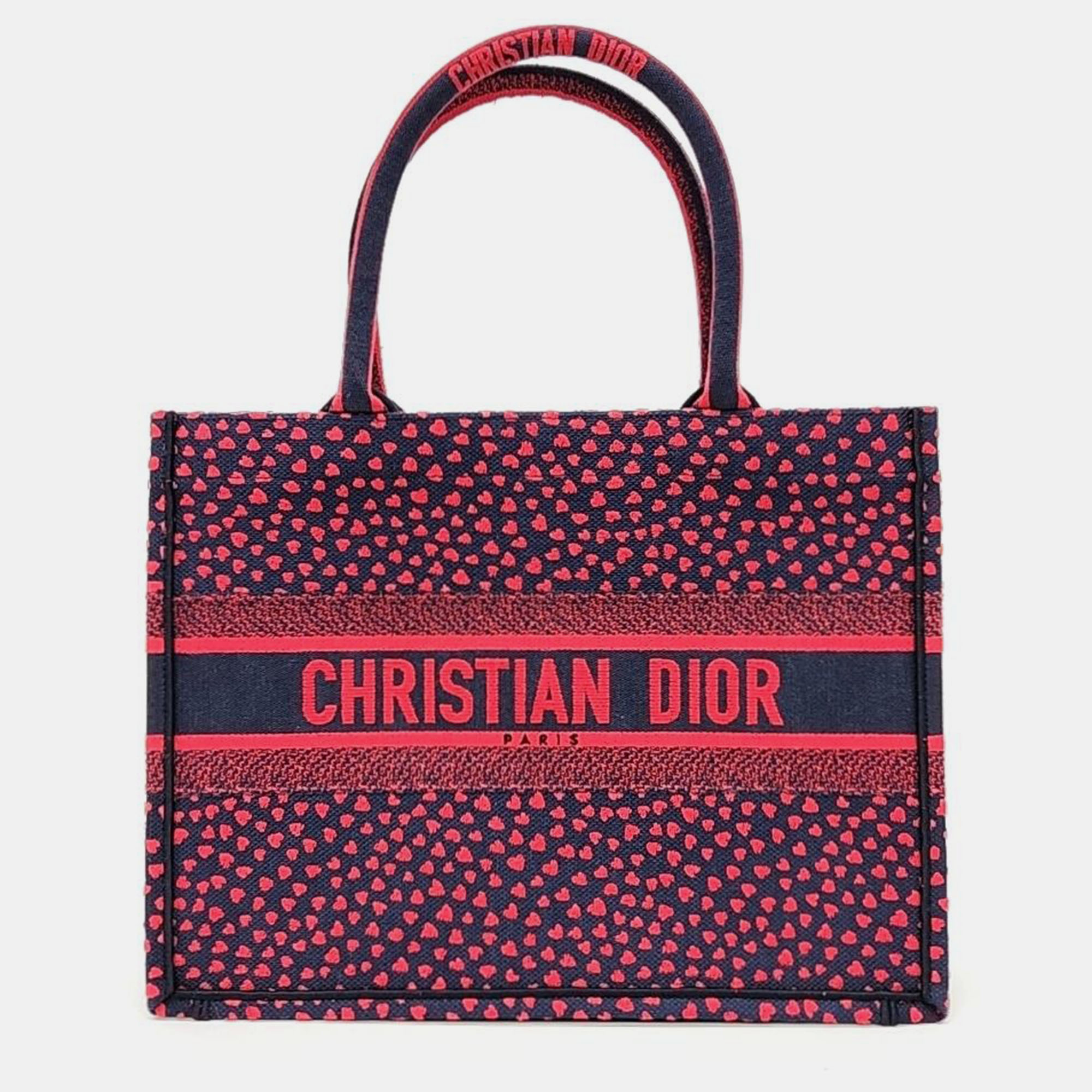 Christian dior red canvas book tote bag