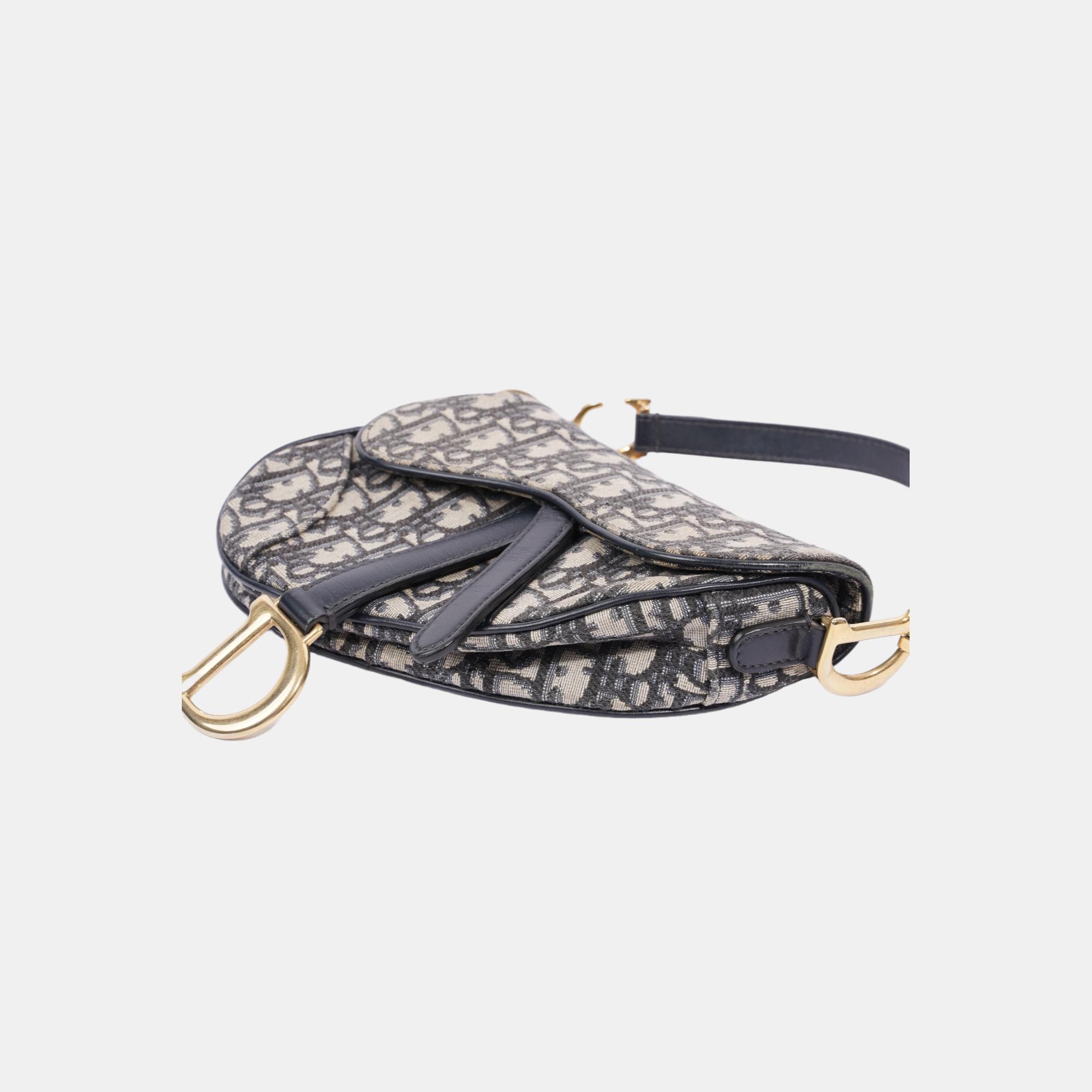 Christian Dior Saddle Bag Oblique Monogram / Navy Canvas Mini