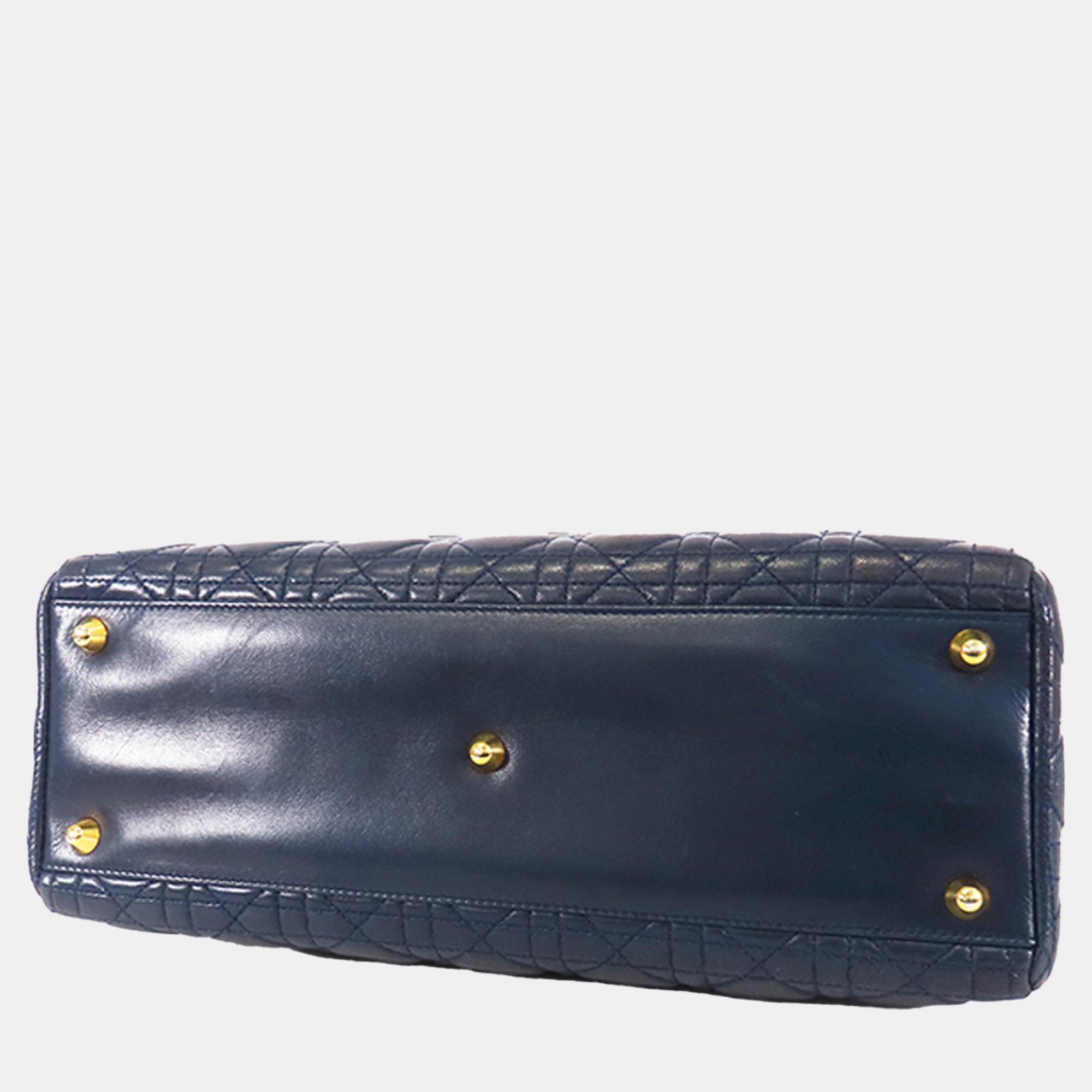 Dior Navy Blue Large Lambskin Cannage Lady Dior