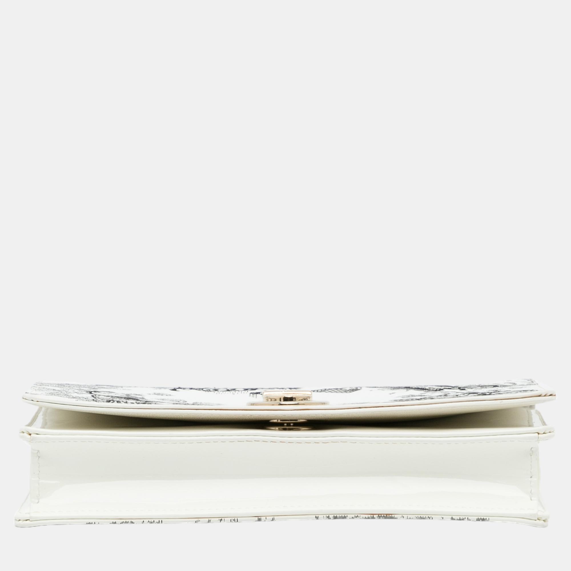 Dior White Patent Diorama Toile De Jouy Clutch