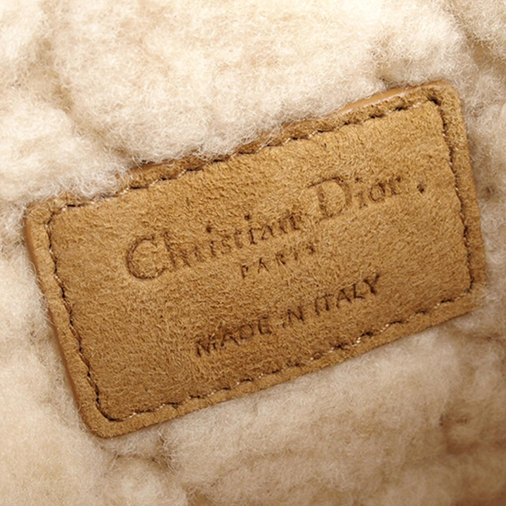 Dior Brown Small Shearling Suede Cannage Caro Bag