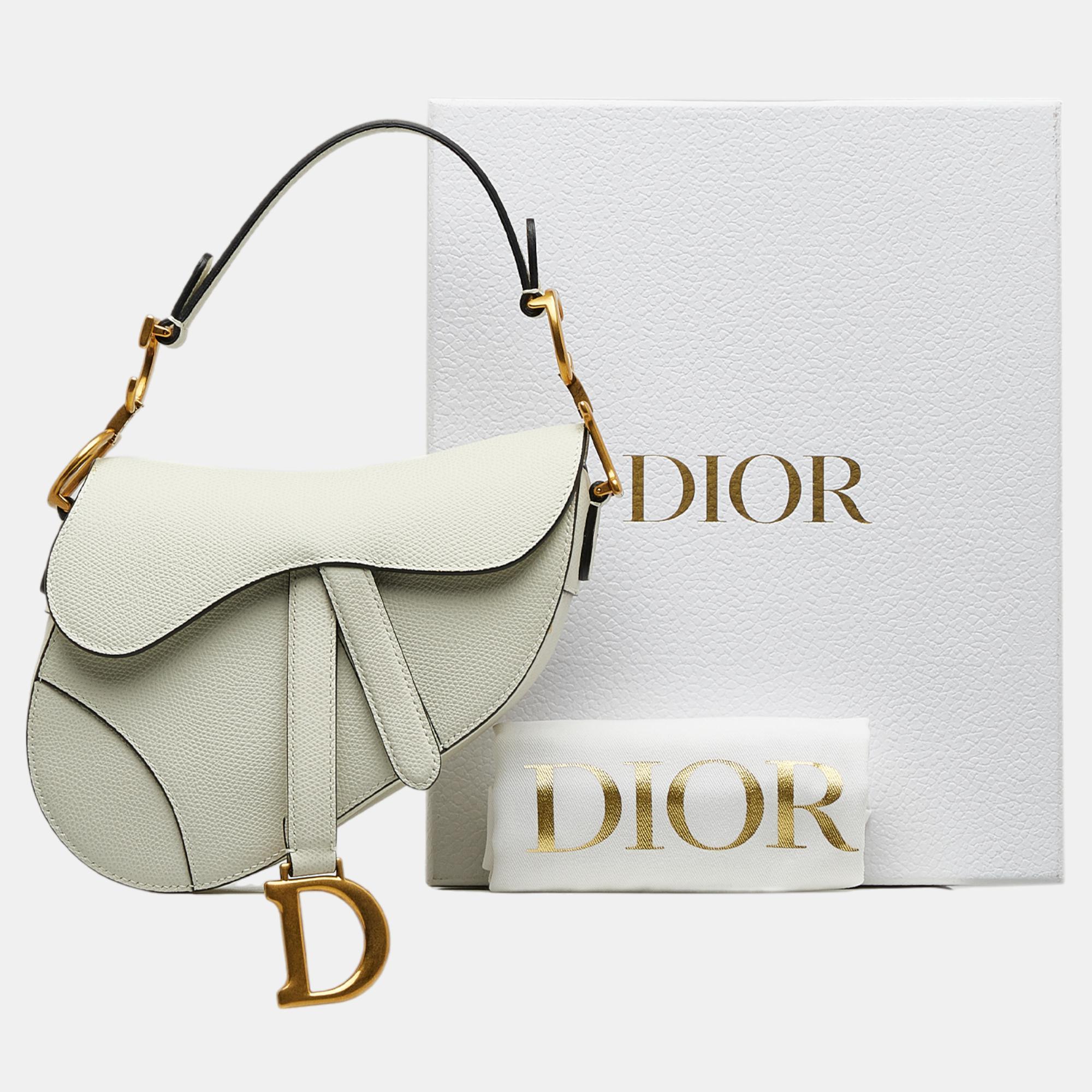 Dior White Mini Leather Saddle