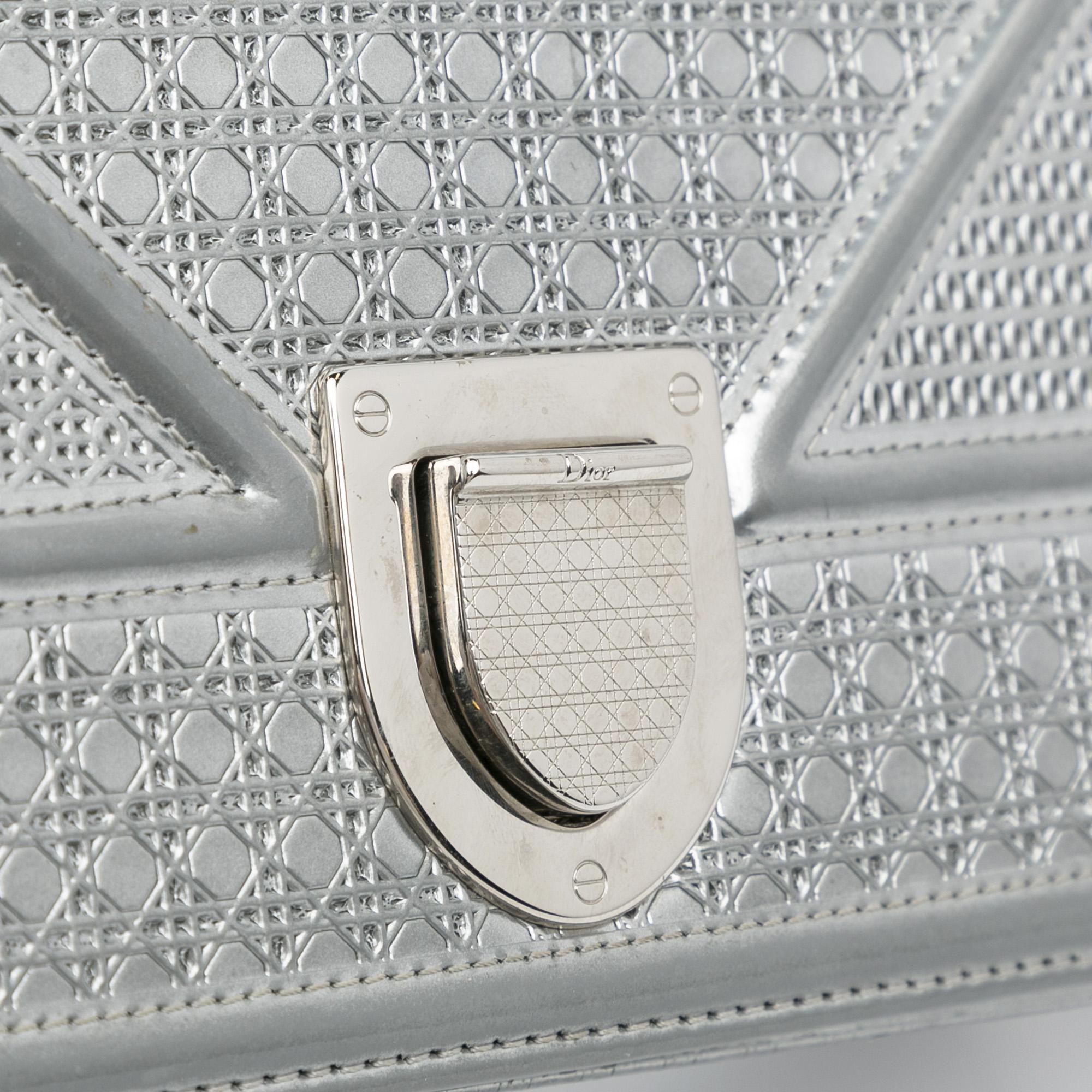 Dior Silver Microcannage Patent Diorama Crossbody Bag