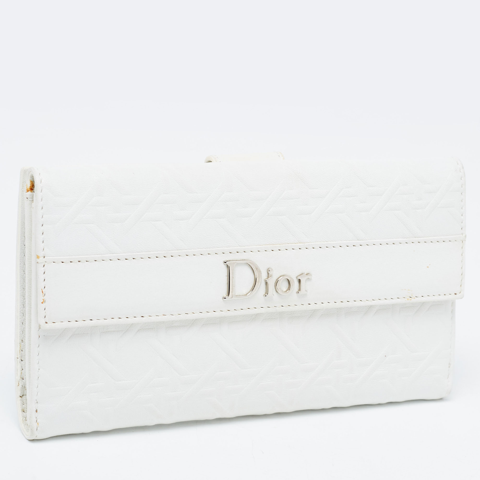 Dior Off White Cannage Embossed Leather French Flap Continental Wallet