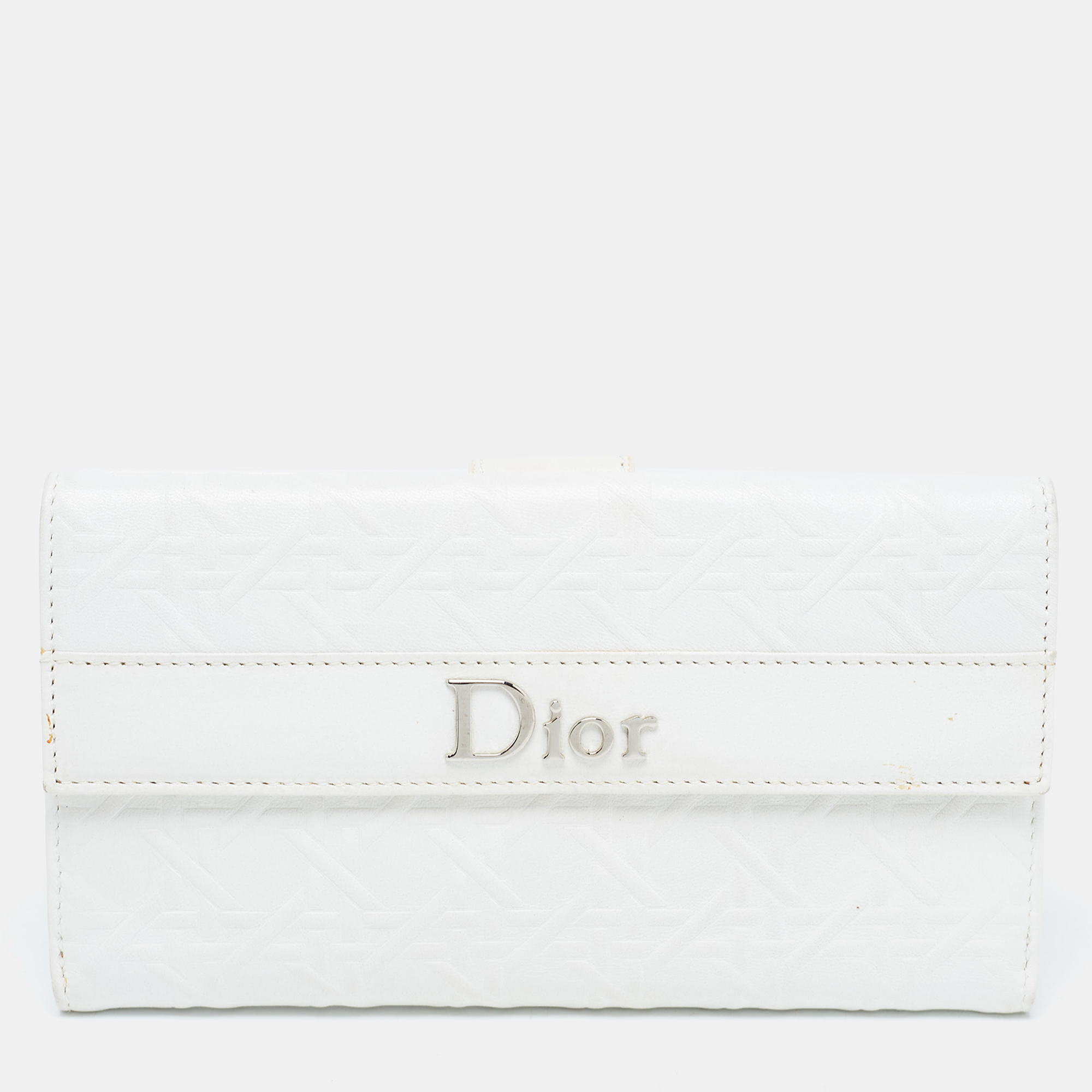 Dior Off White Cannage Embossed Leather French Flap Continental Wallet