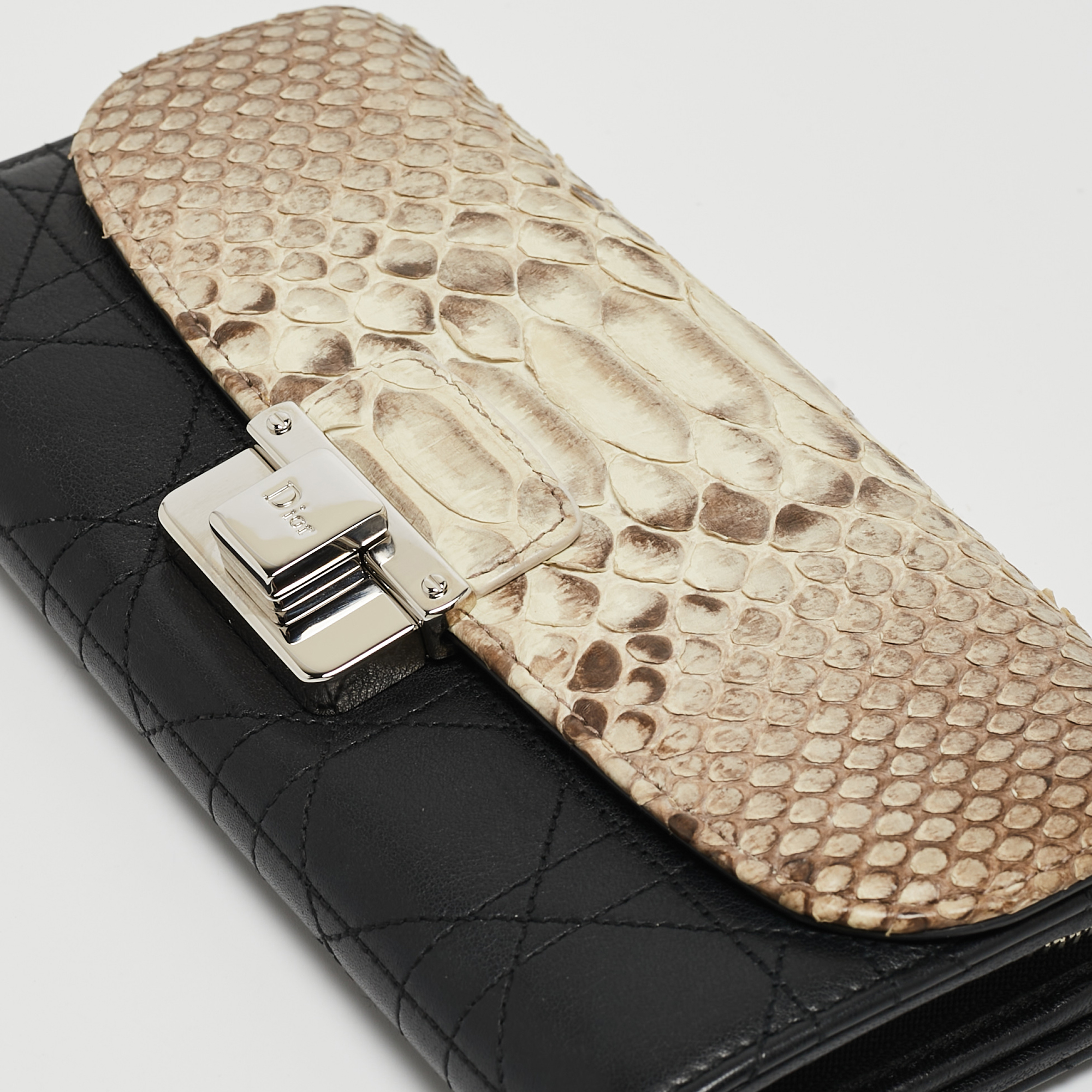 Dior Beige/Black Python And Cannage Leather Diorling Continental Wallet On Chain