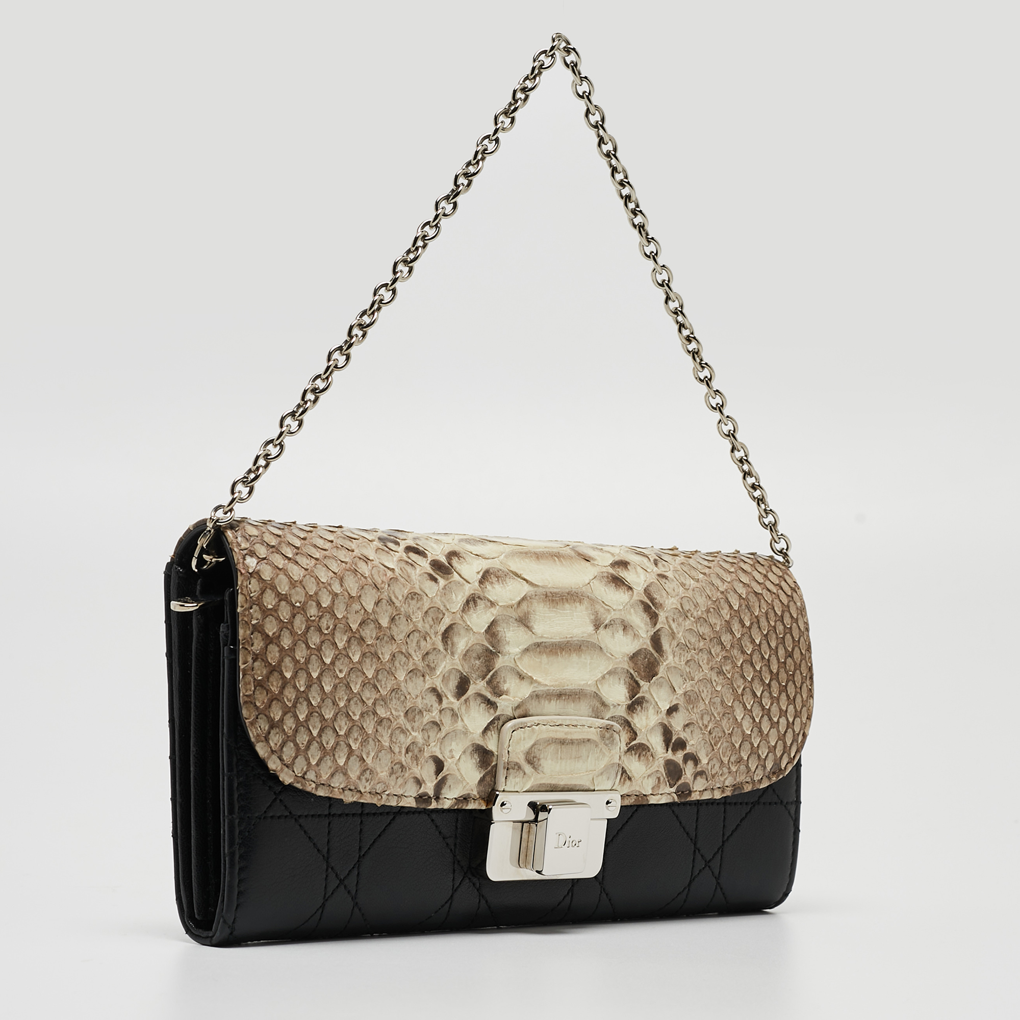 Dior Beige/Black Python And Cannage Leather Diorling Continental Wallet On Chain