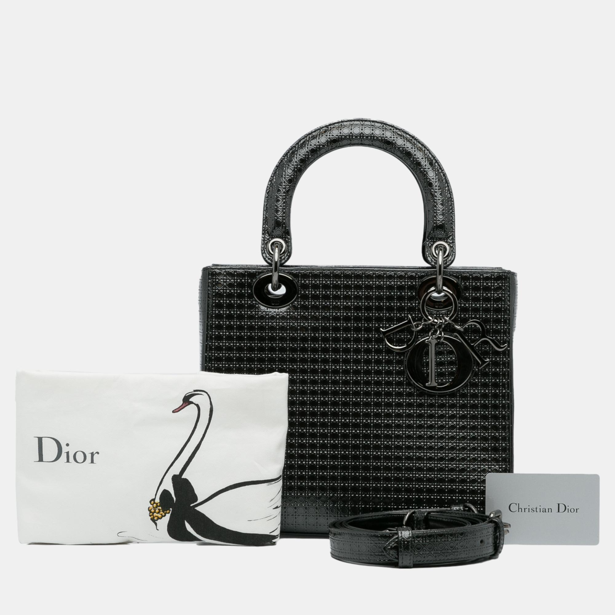 Dior Black Medium Metallic Micro Cannage Lady Dior