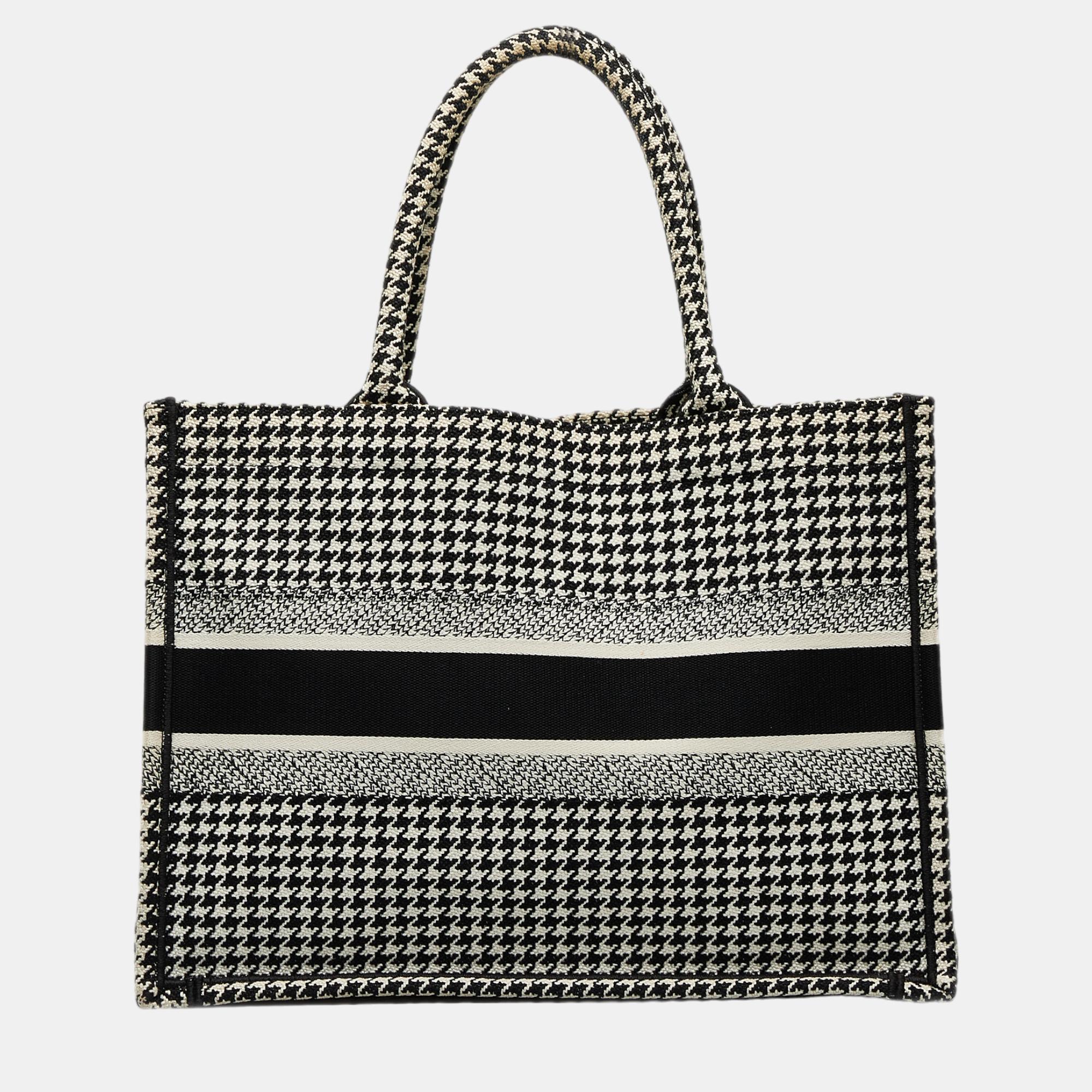 Dior Black Medium Houndstooth Embroidered Book Tote