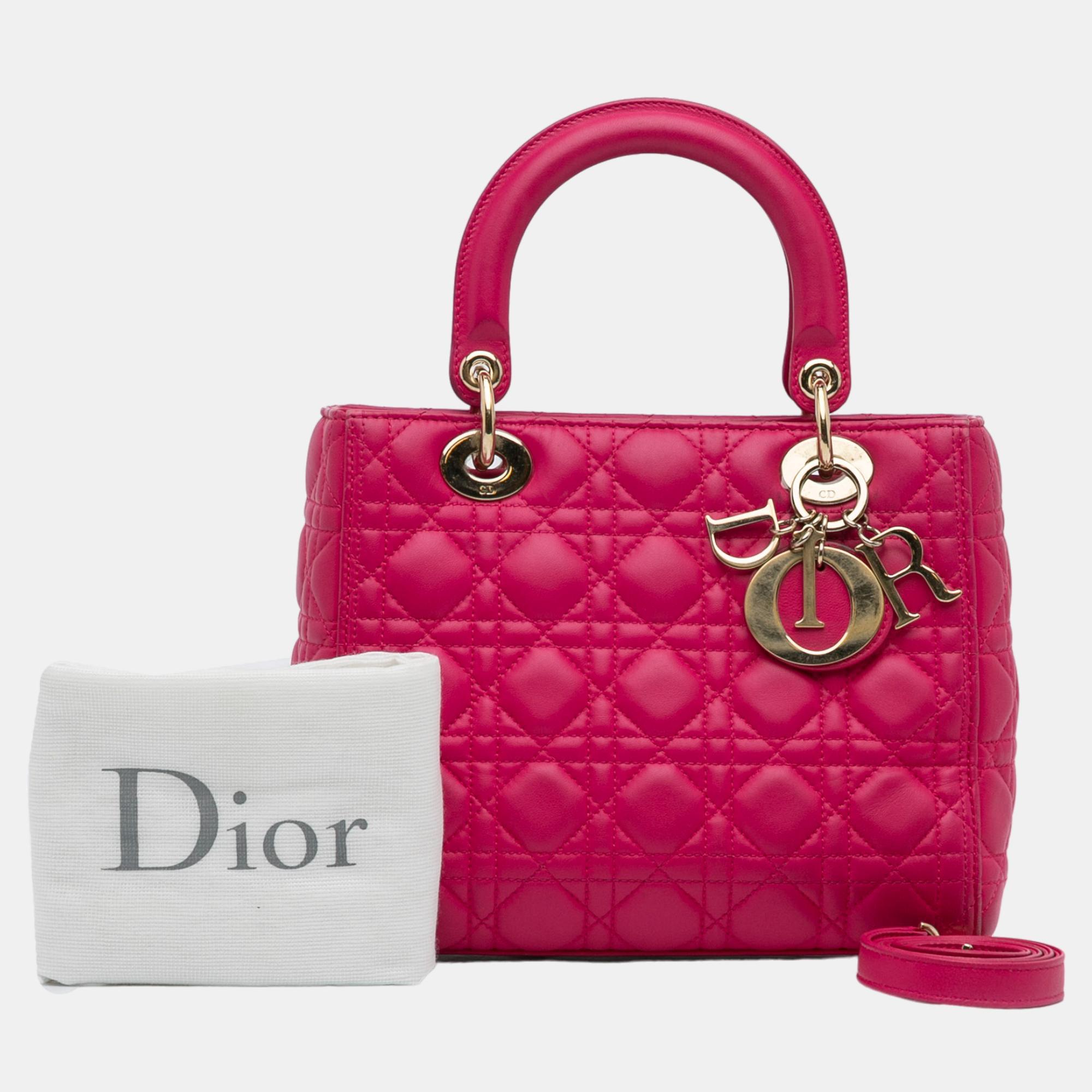 Dior Pink Medium Lambskin Cannage Lady Dior