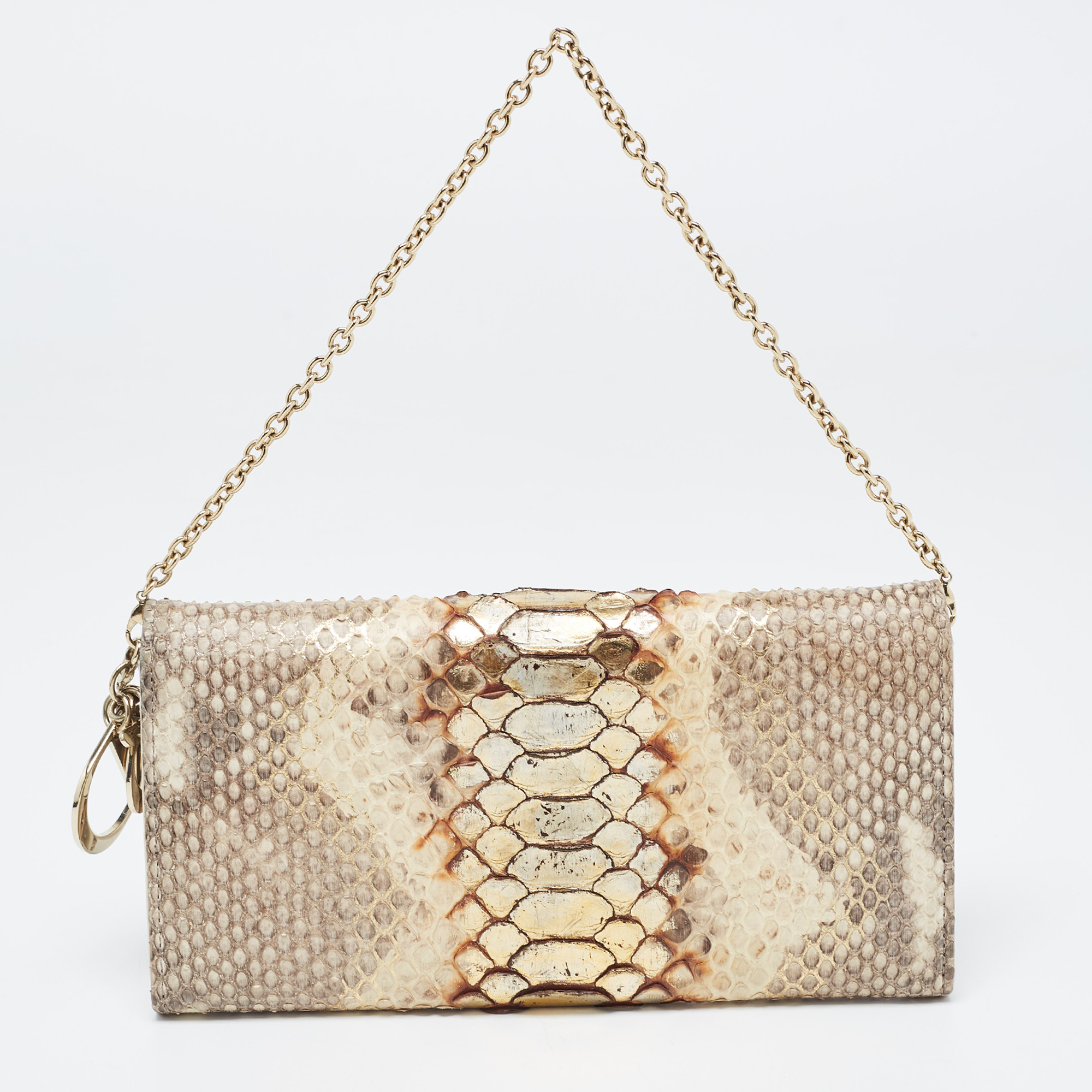Dior Beige/Brown Python And Leather Lady Dior Wallet On Chain