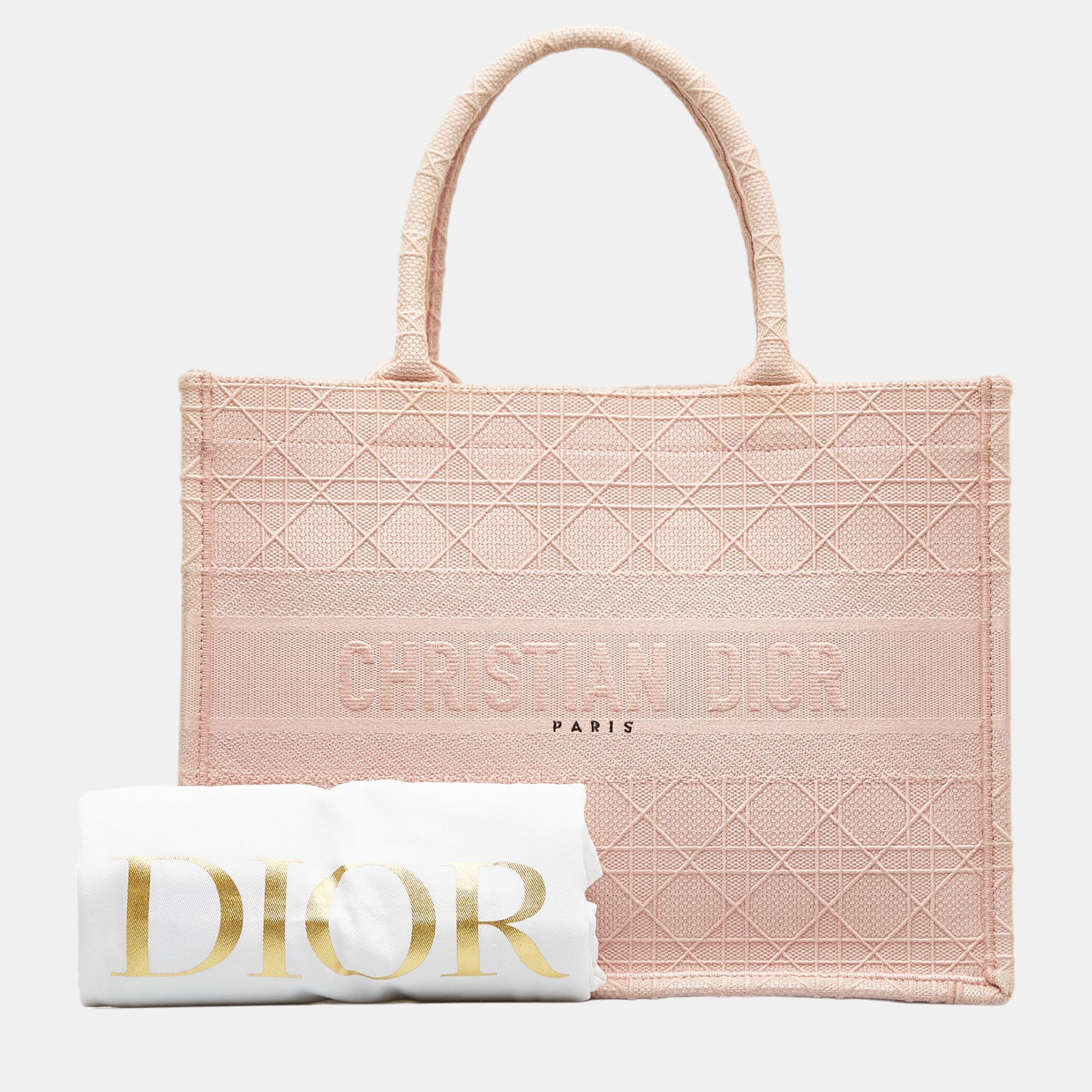 Dior Pink Medium Cannage Embroidered Book Tote