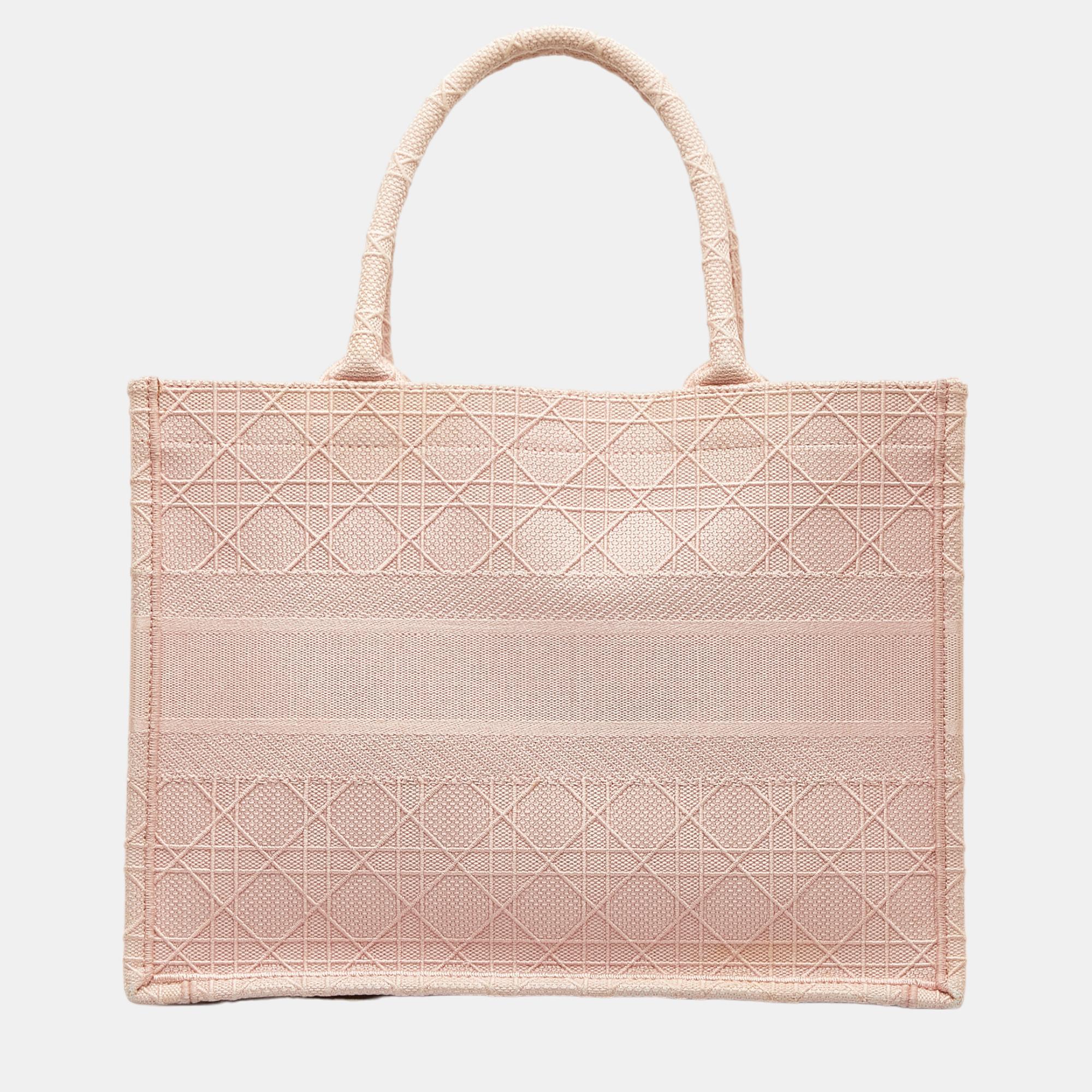 Dior Pink Medium Cannage Embroidered Book Tote