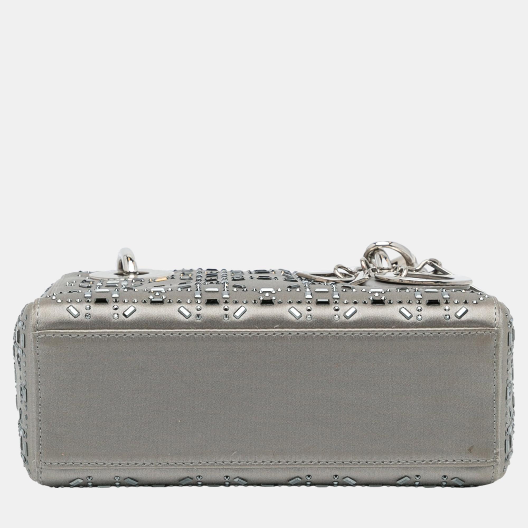 Dior Grey Mini Crystal-Embellished Satin Lady Dior
