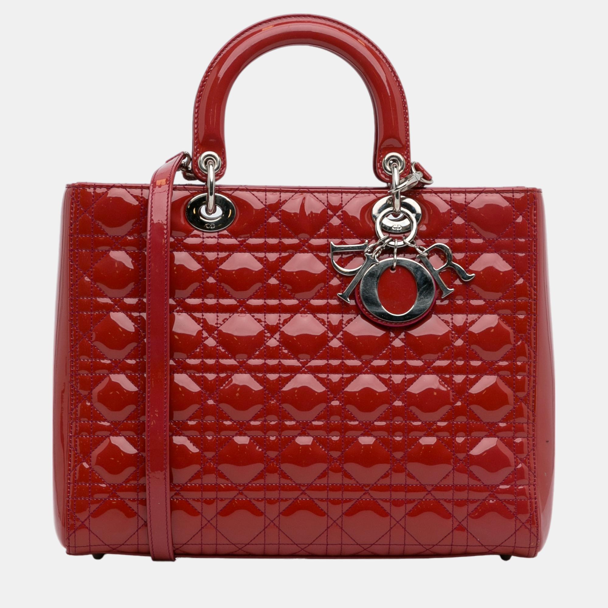Dior Red Large Cannage Patent Lady Dior