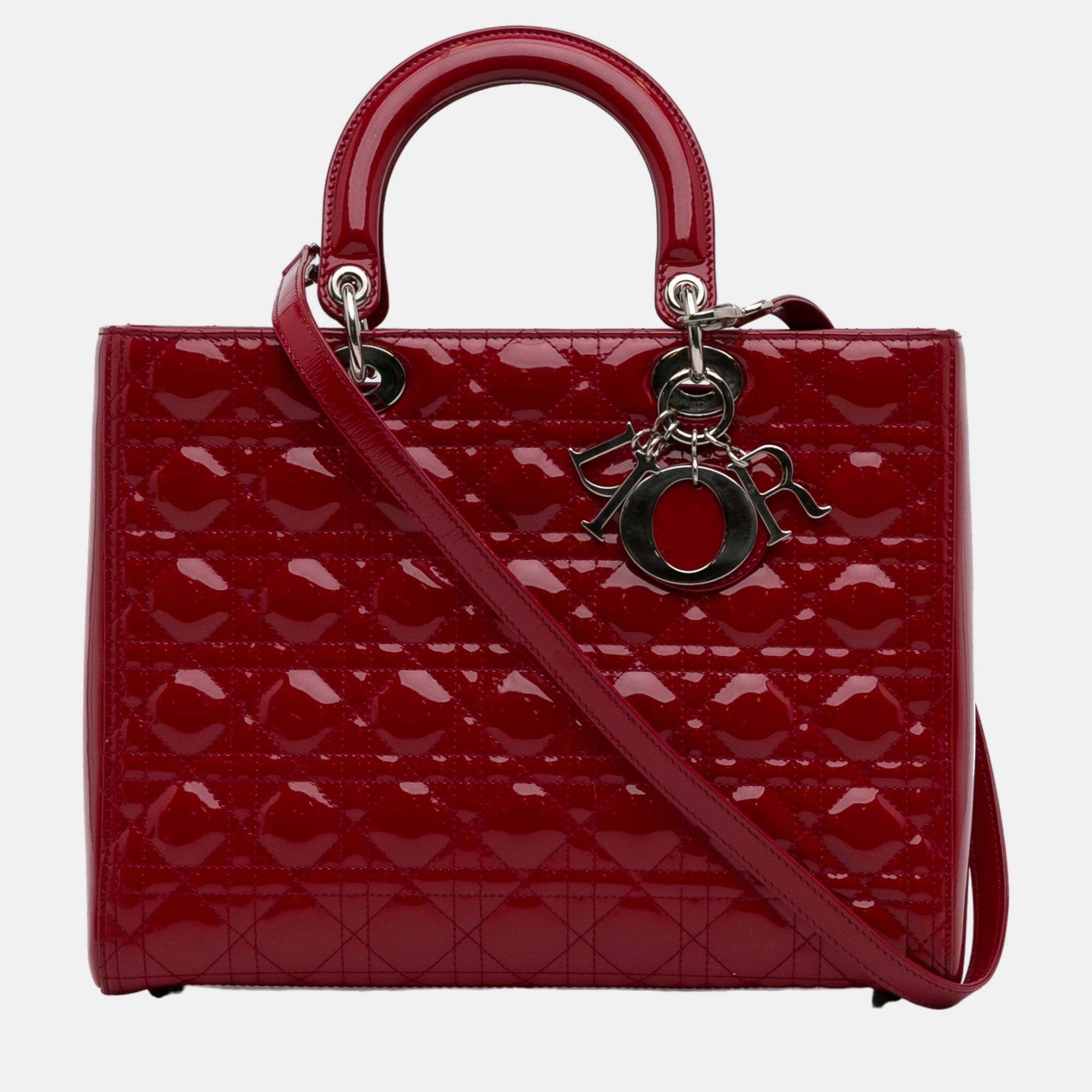 Dior Red Large Cannage Patent Lady Dior