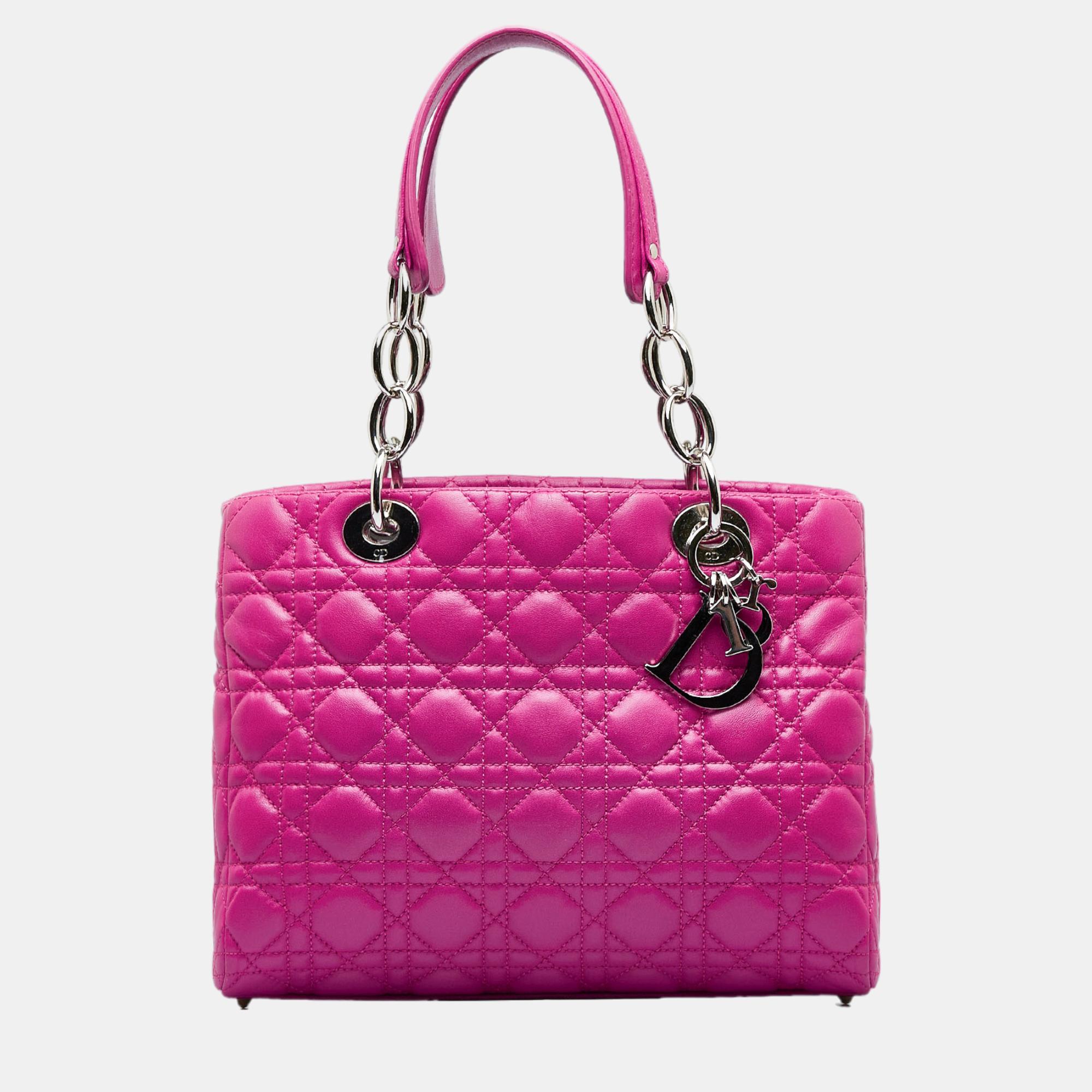 Dior Pink Medium Cannage Lady Dior Soft Shopping Tote