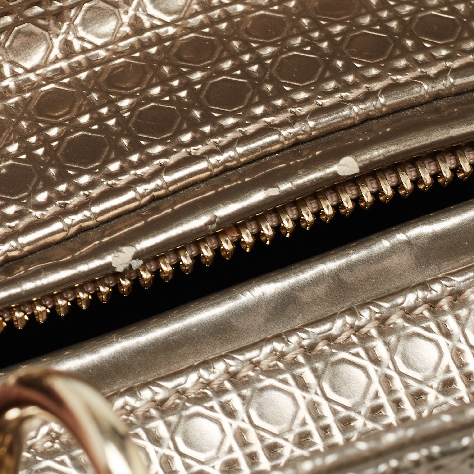 Dior Gold/Dark Brown Microcannage Patent Leather Medium Lady Dior Tote