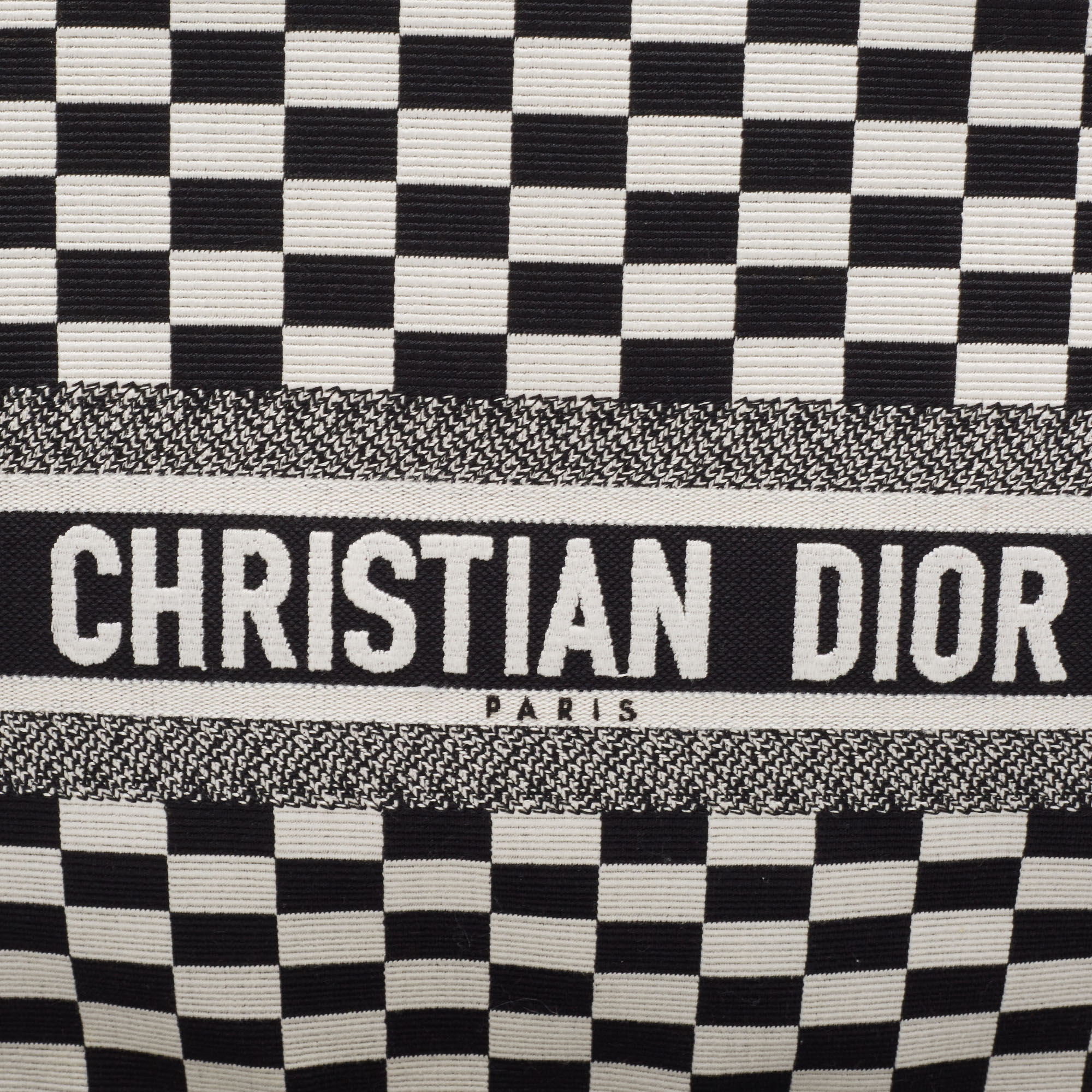 Dior Black/White Checkered Embroidered Canvas Large Book Tote