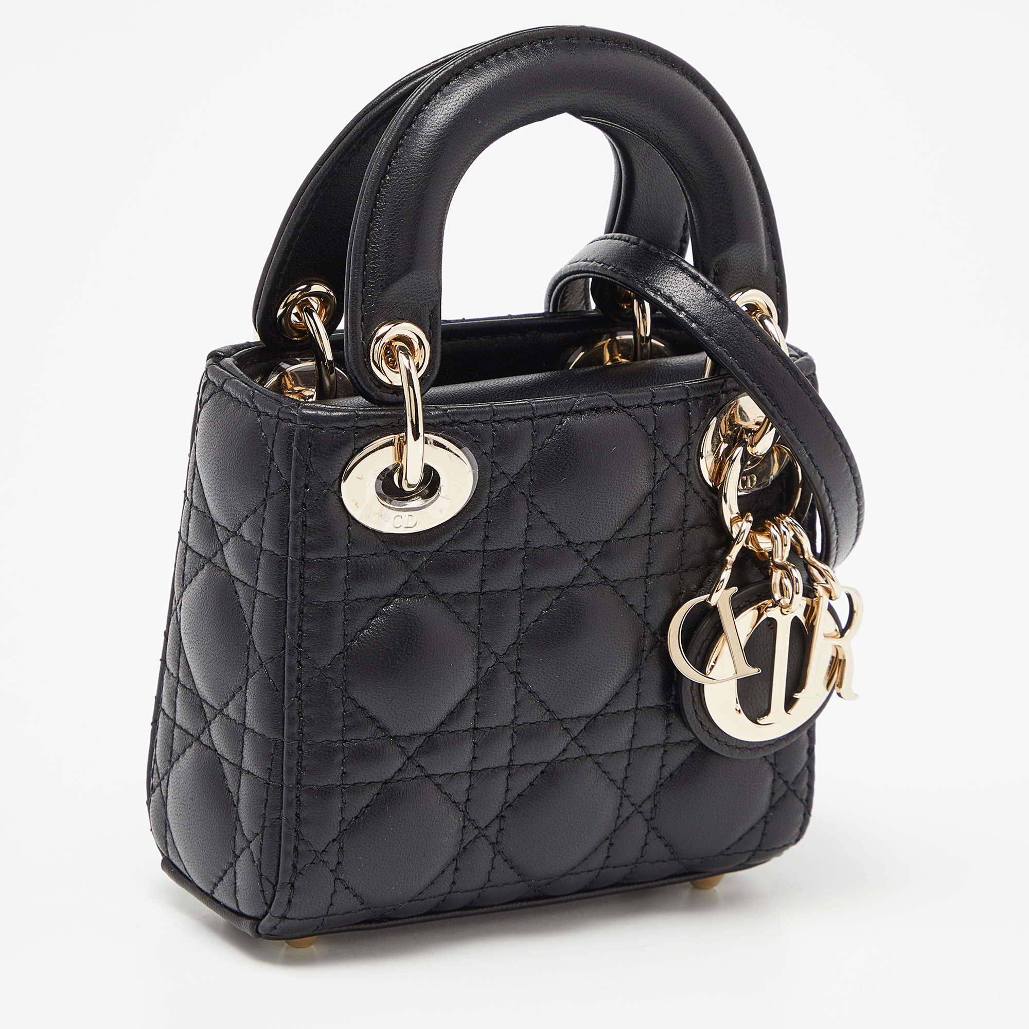 Dior Black Cannage Leather Micro Lady Dior Tote