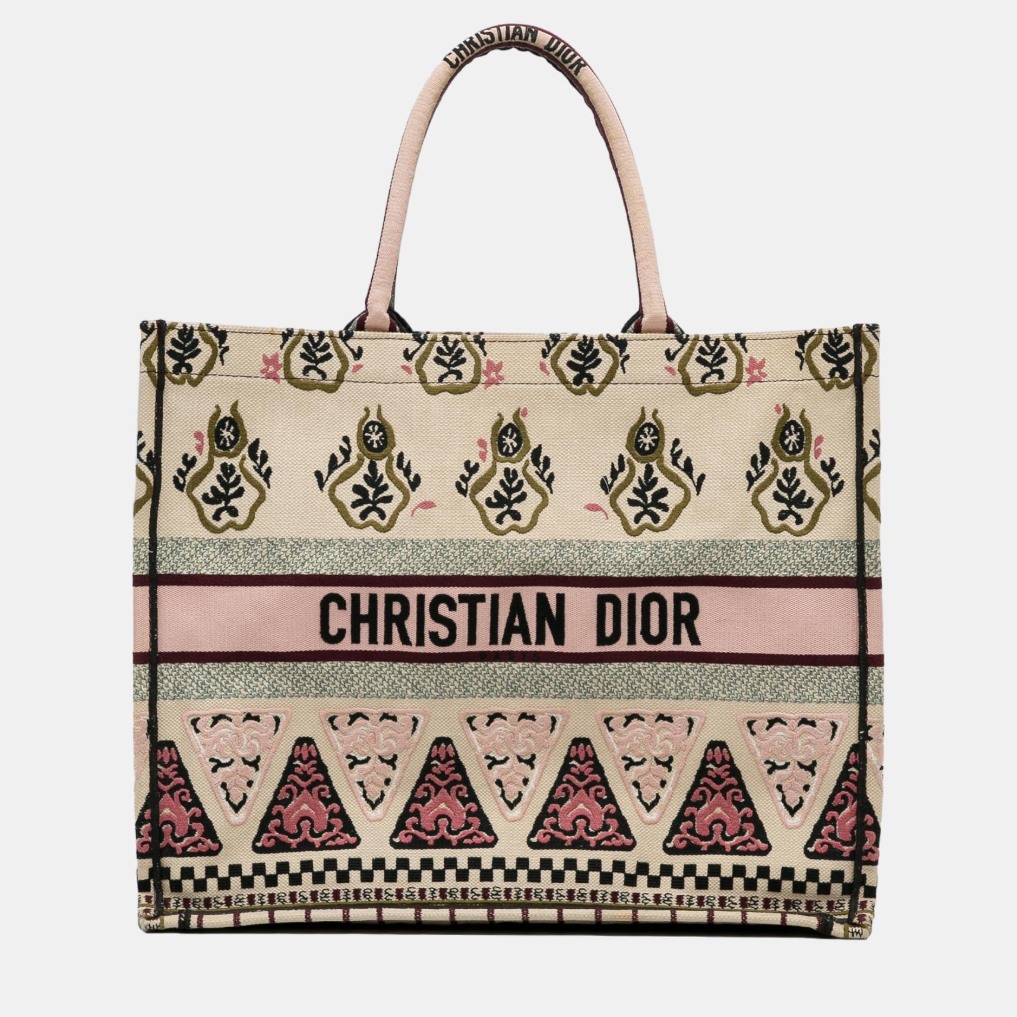Dior Beige,Brown  Large Geometric Embroidered Book Tote