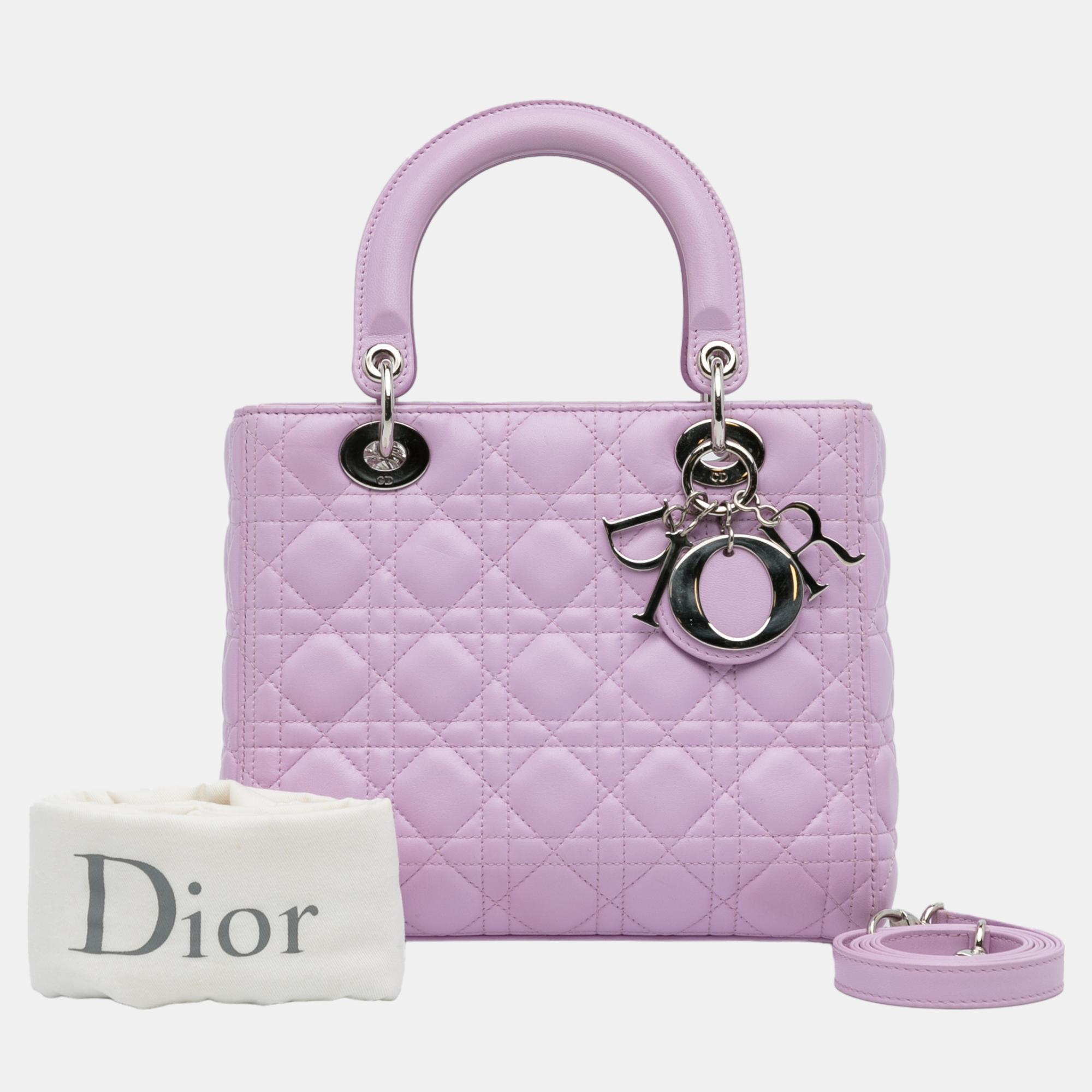 Dior Purple Medium Lambskin Cannage Lady Dior