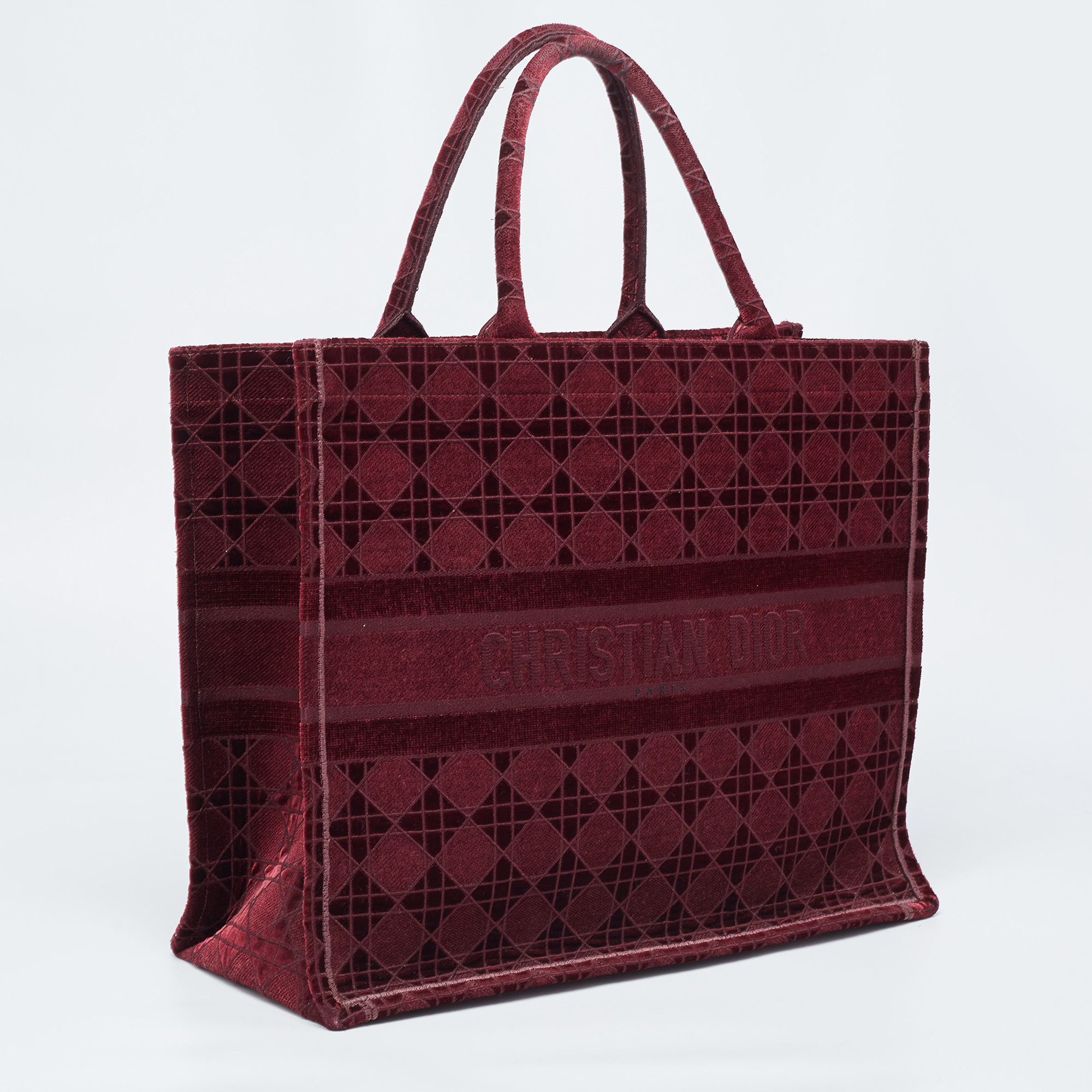 Dior Burgundy Cannage Embroidered Canvas Large Book Tote
