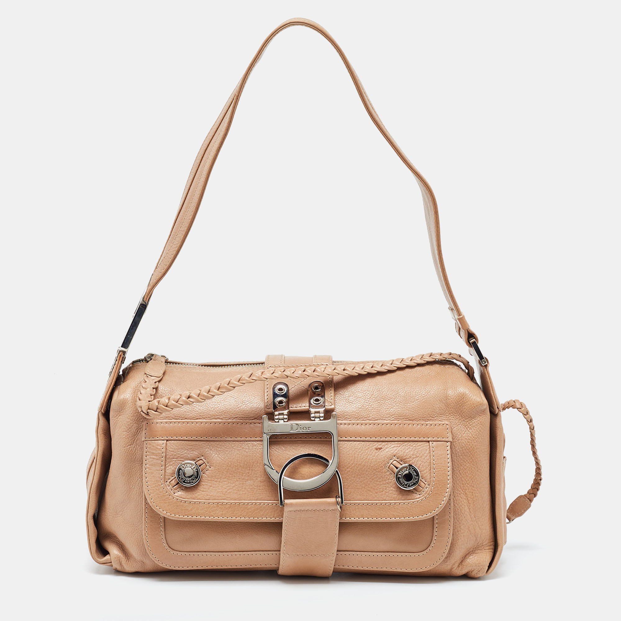 Dior Beige Leather Zip Shoulder Bag