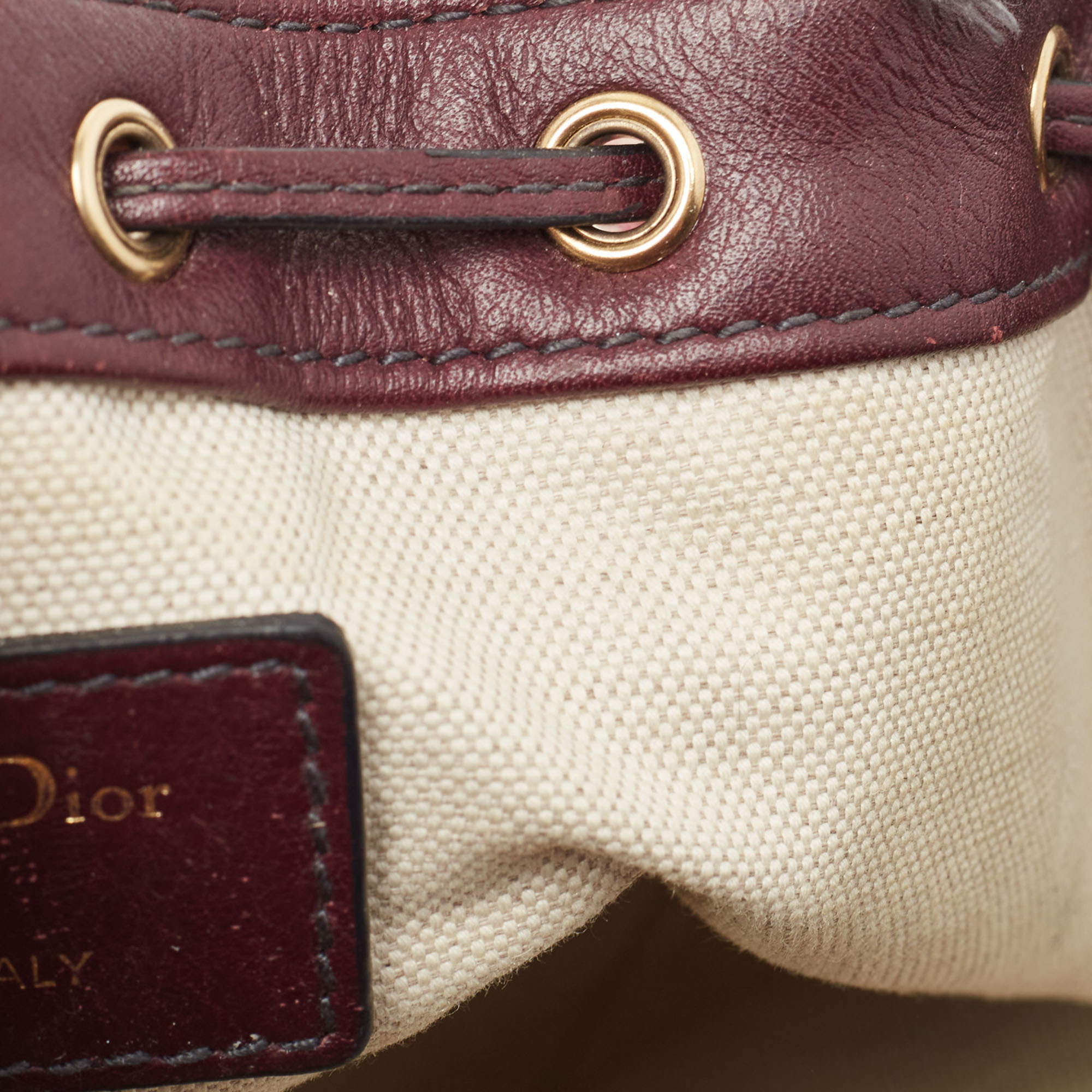 Dior Burgundy Oblique Canvas And Leather Drawstring Chain Bucket Bag