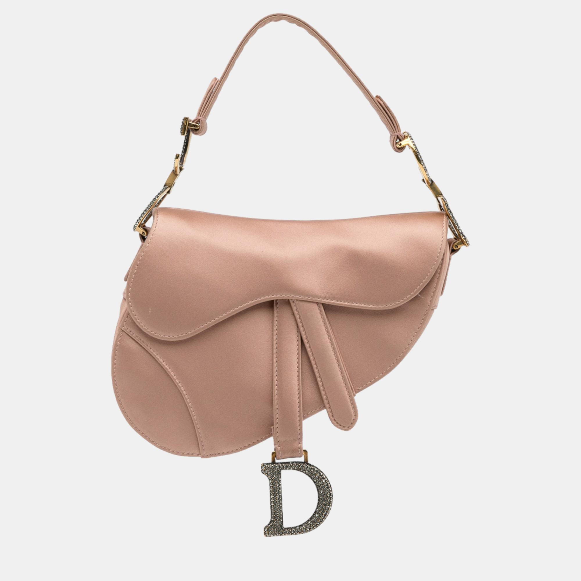 Dior Pink Crystal Embellished Satin Saddle Bag