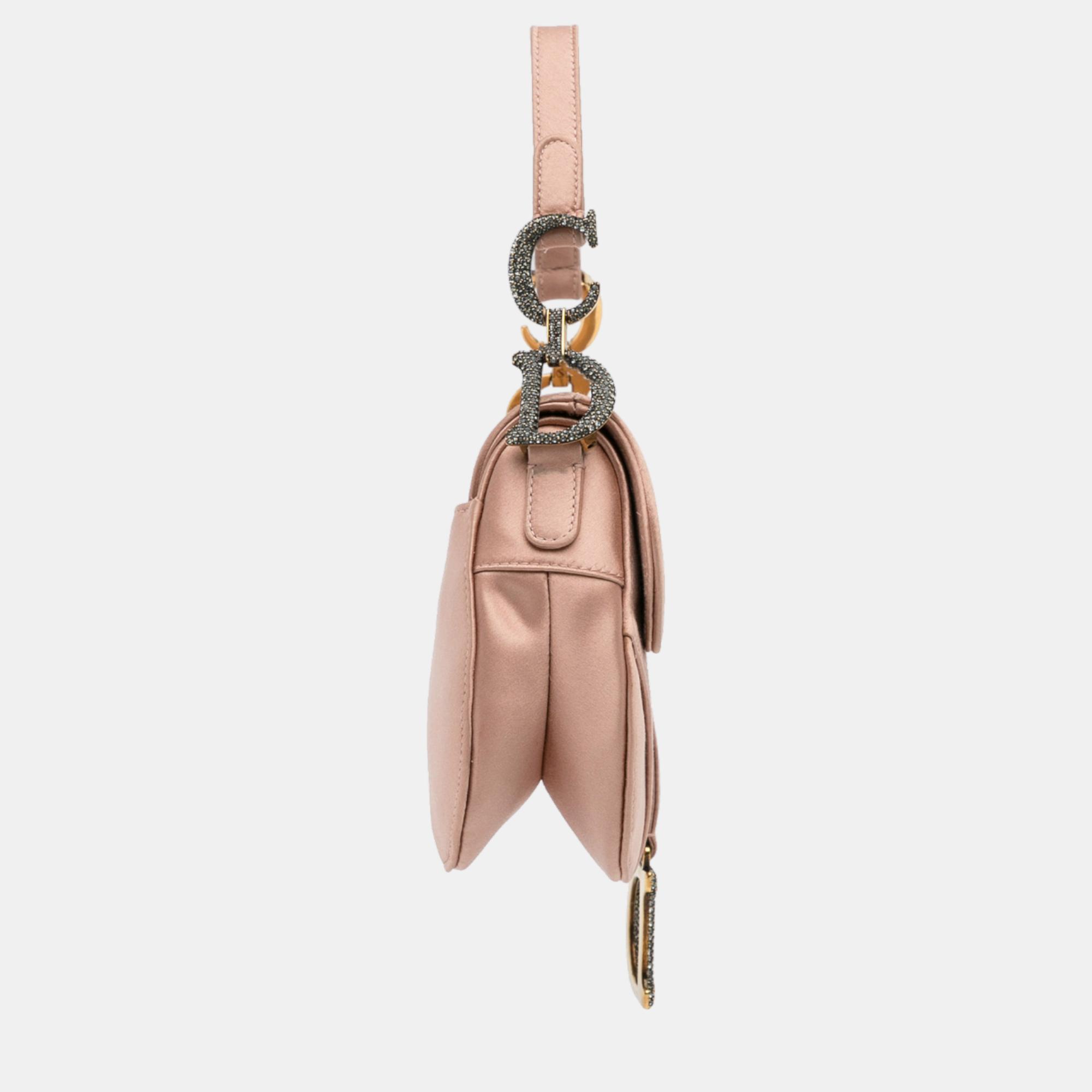 Dior Pink Crystal Embellished Satin Saddle Bag