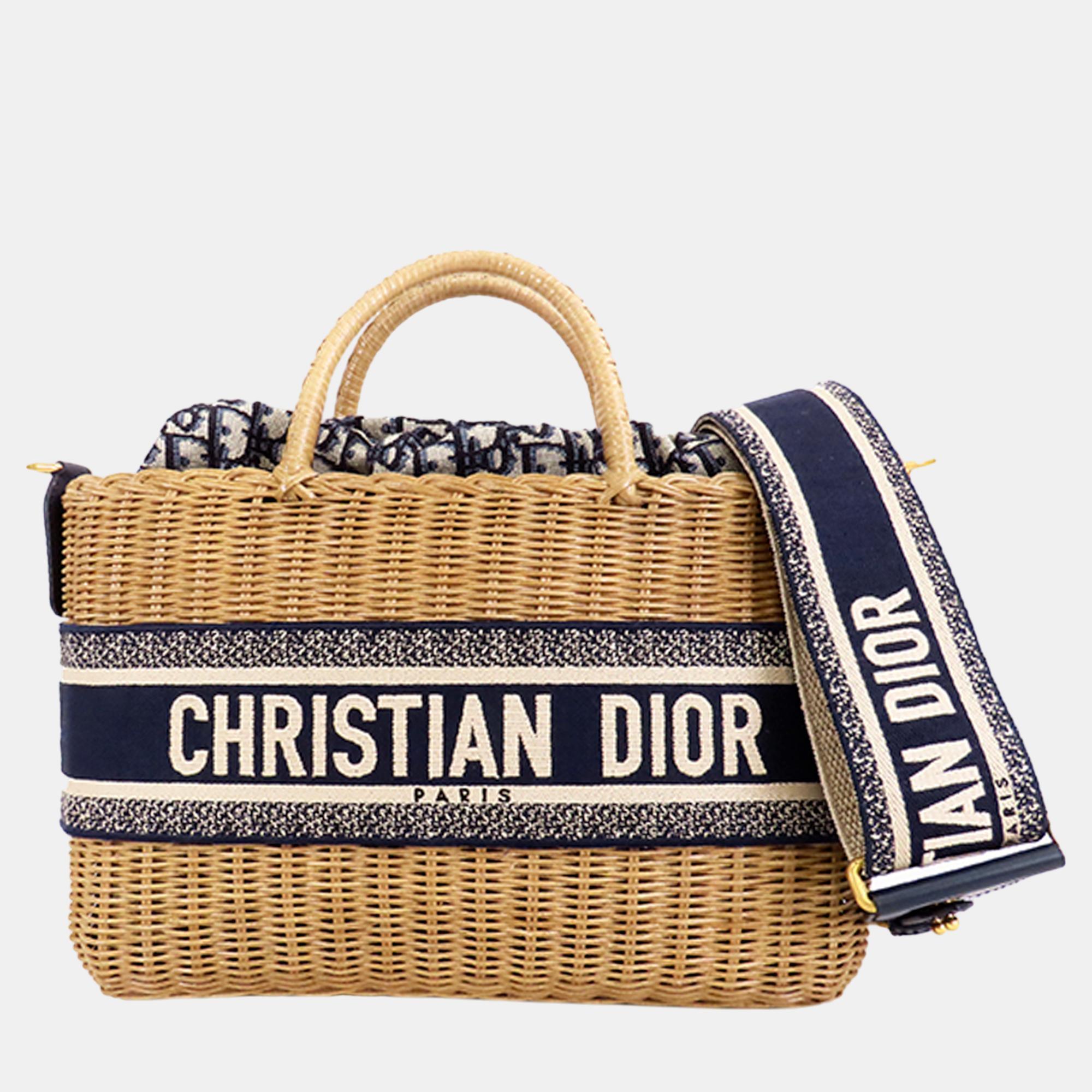 Dior Beige/Brown Oblique Wicker Basket Bag